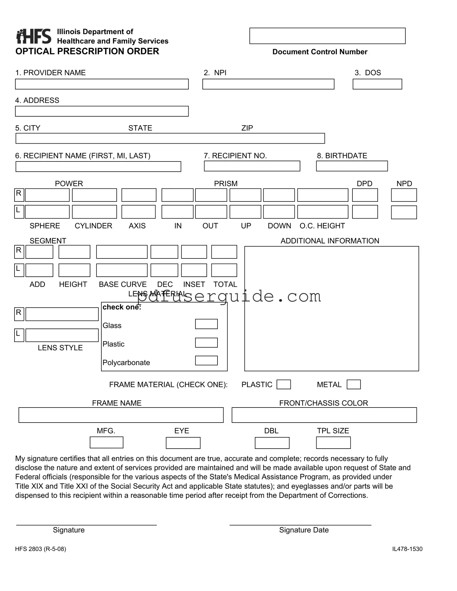 Free Contact Lense Prescription Form in PDF