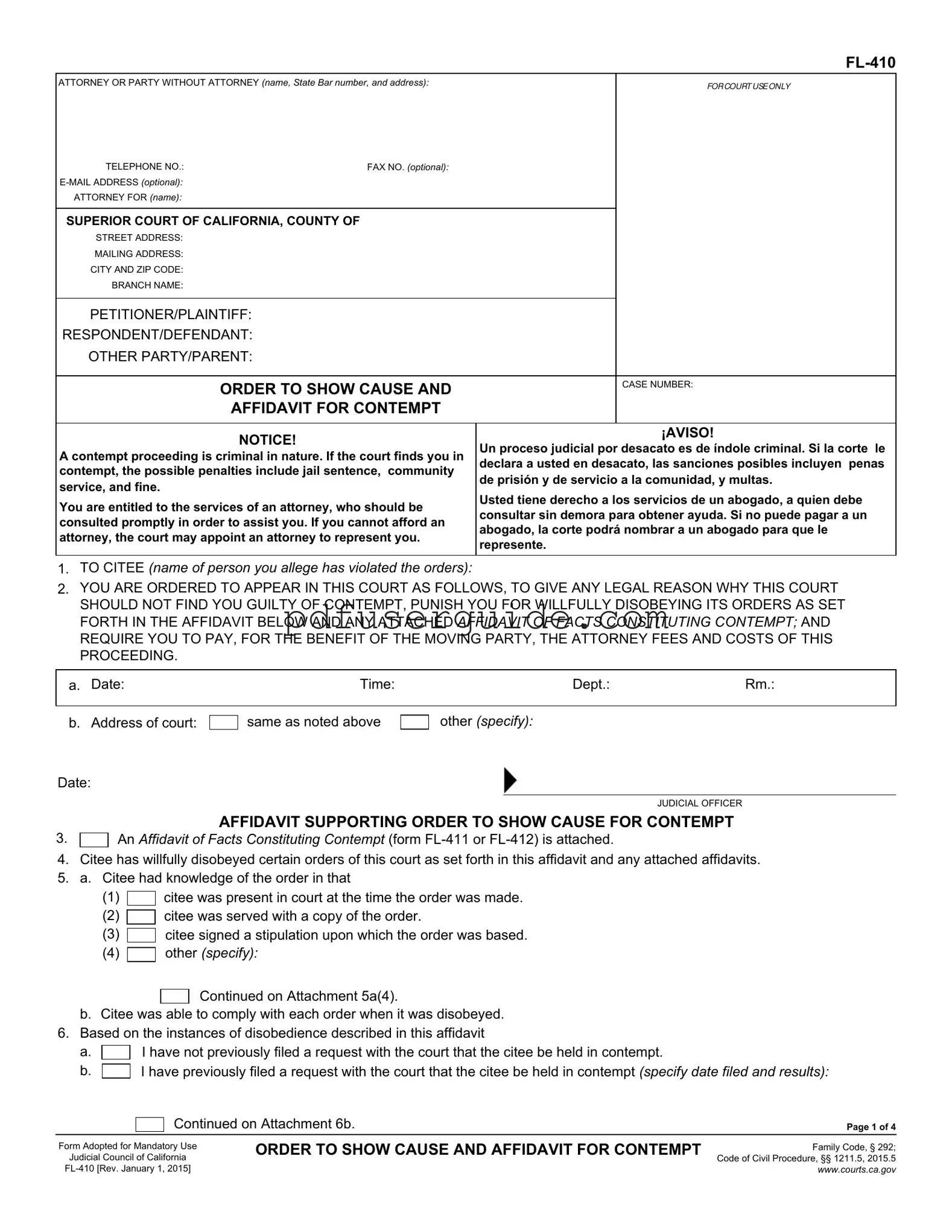 Free Contempt Fl 410 Form in PDF
