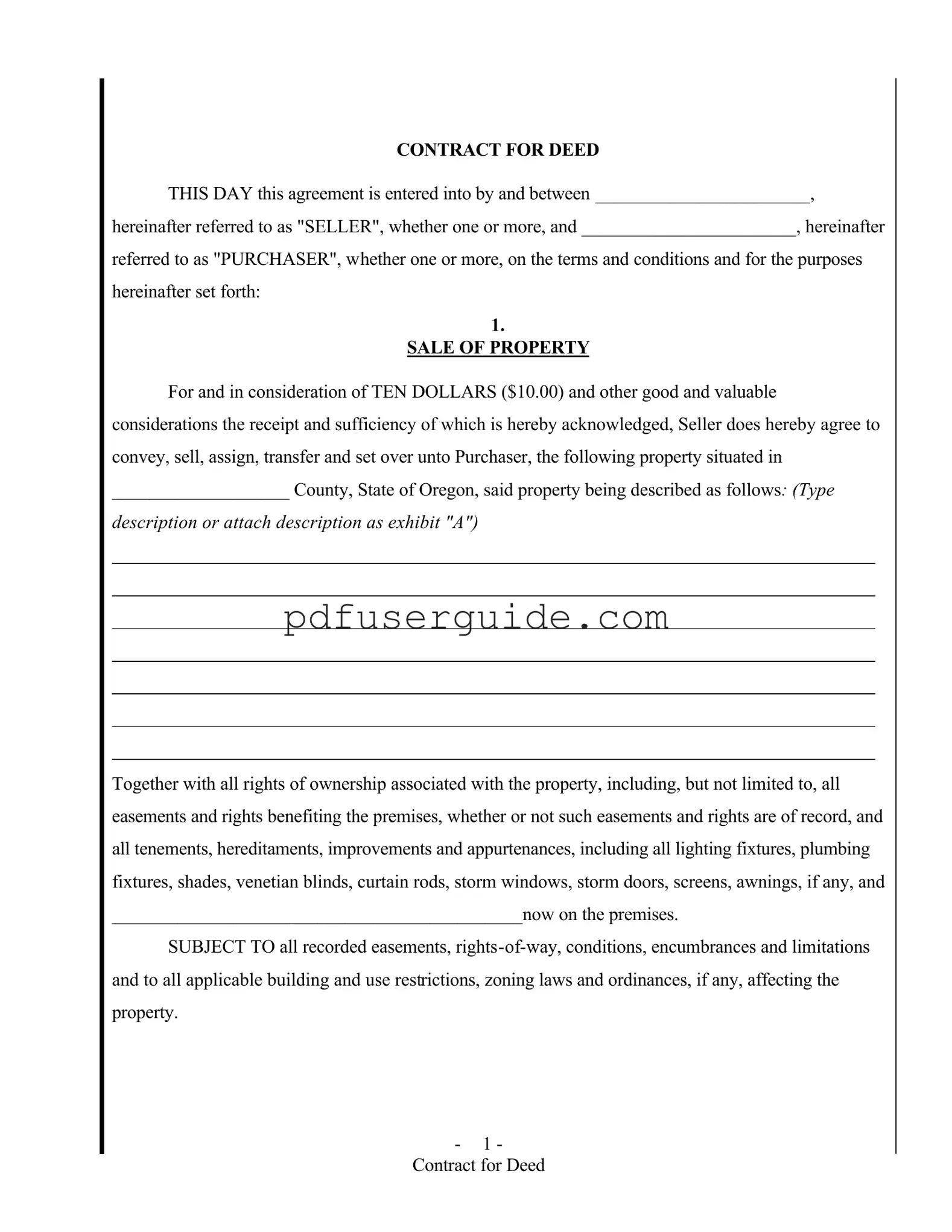 Free Contract For Deed Form in PDF