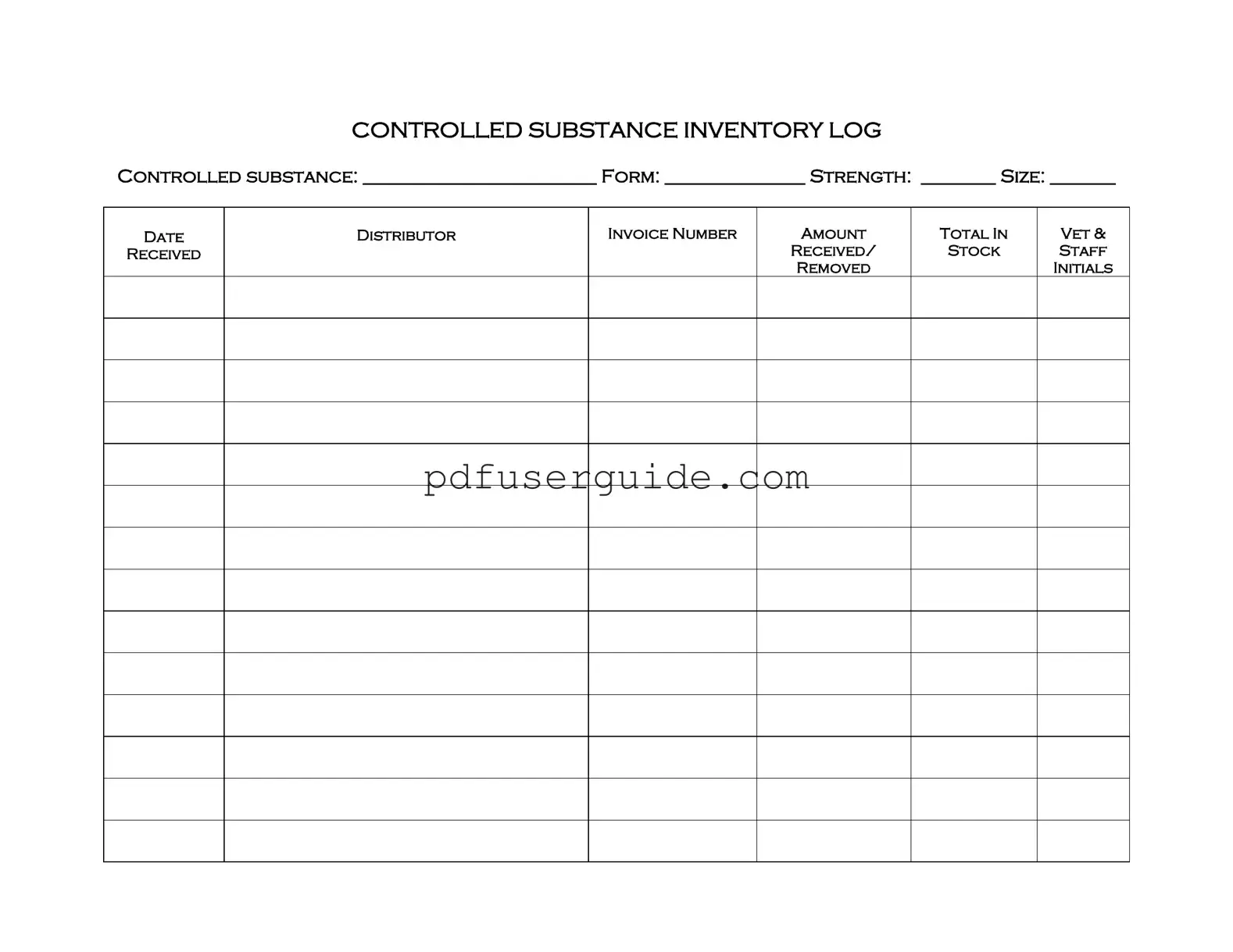 Free Controlled Drug Log Form in PDF