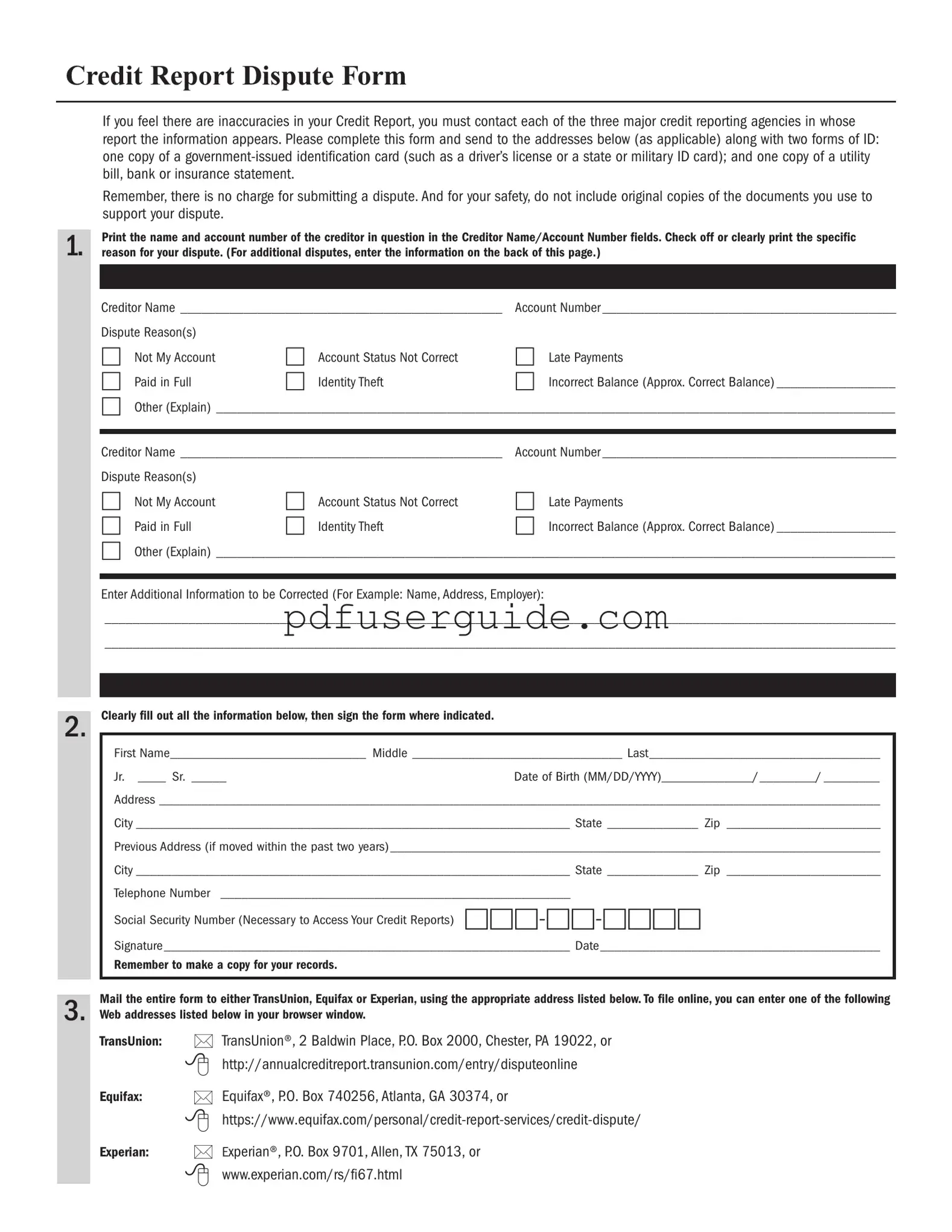 Free Credit Report Dispute Form in PDF