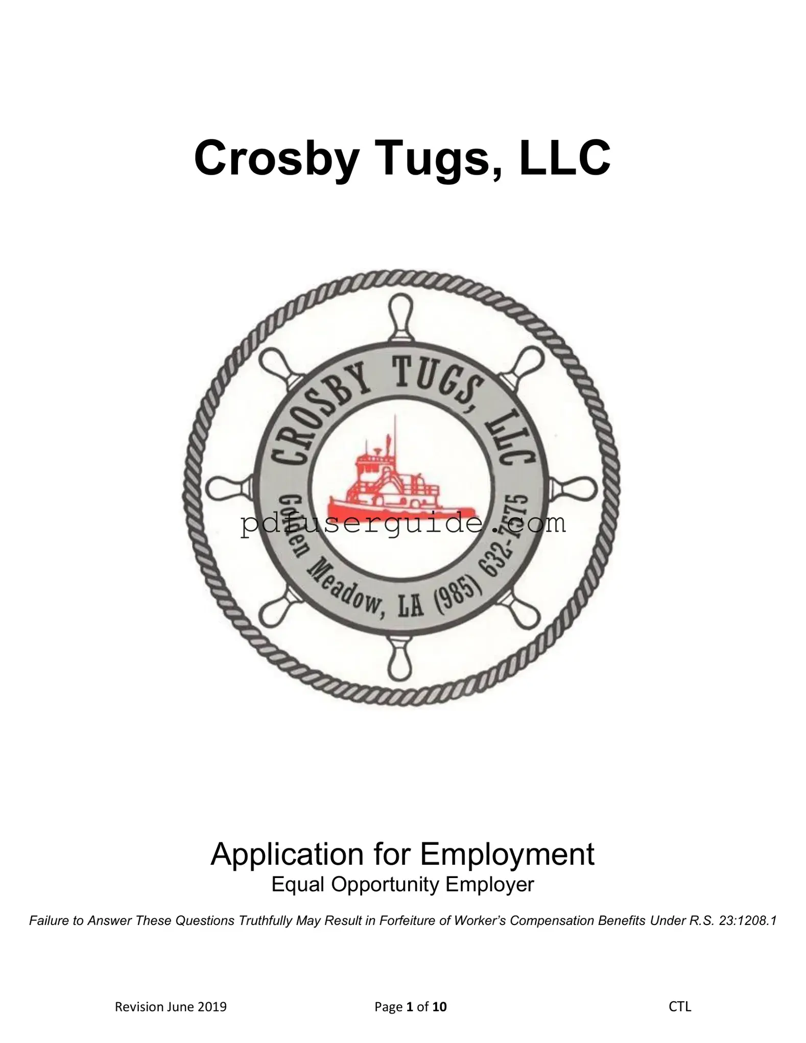 Free Crosby Tugs Application Form in PDF