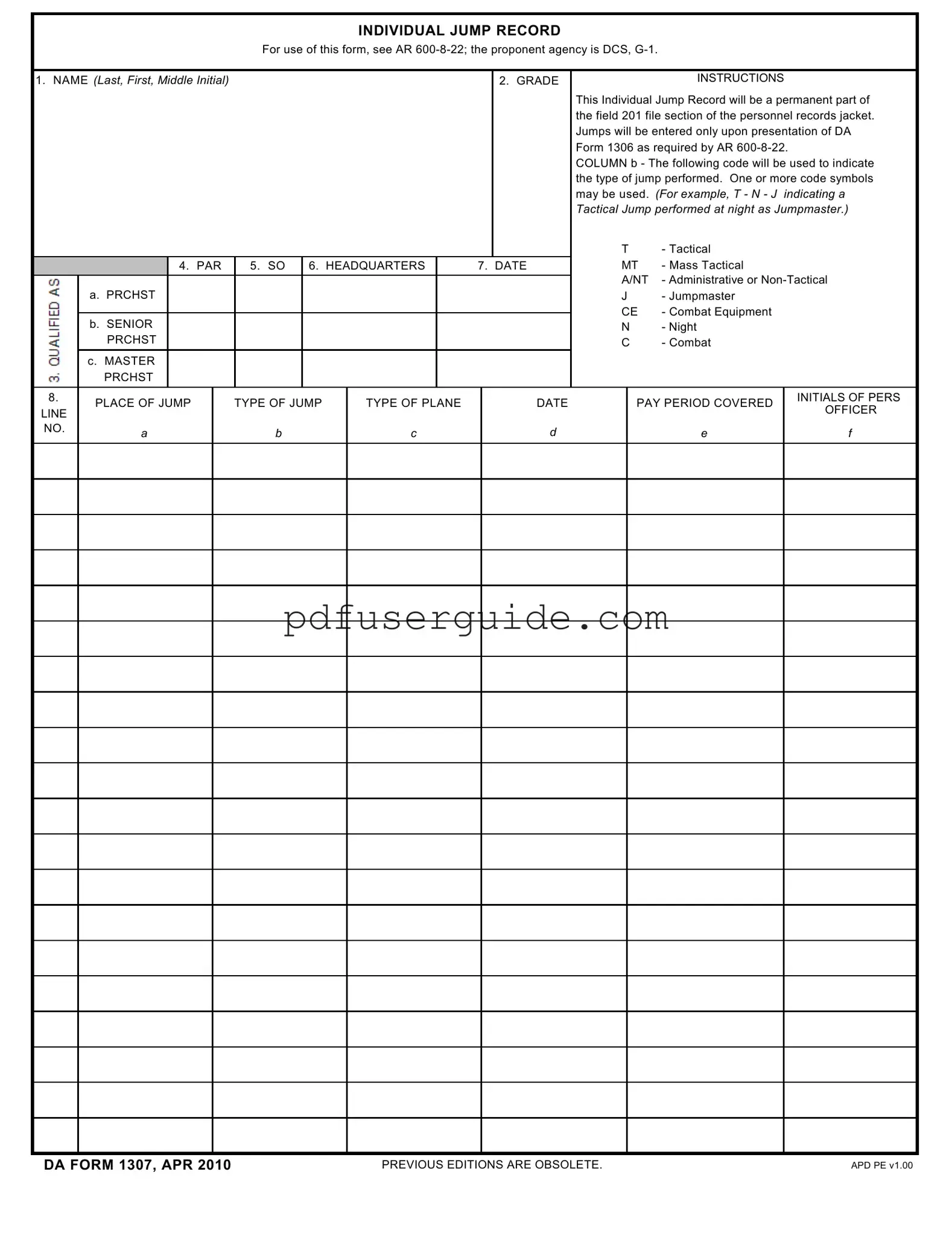 Free Da 1307 Form in PDF