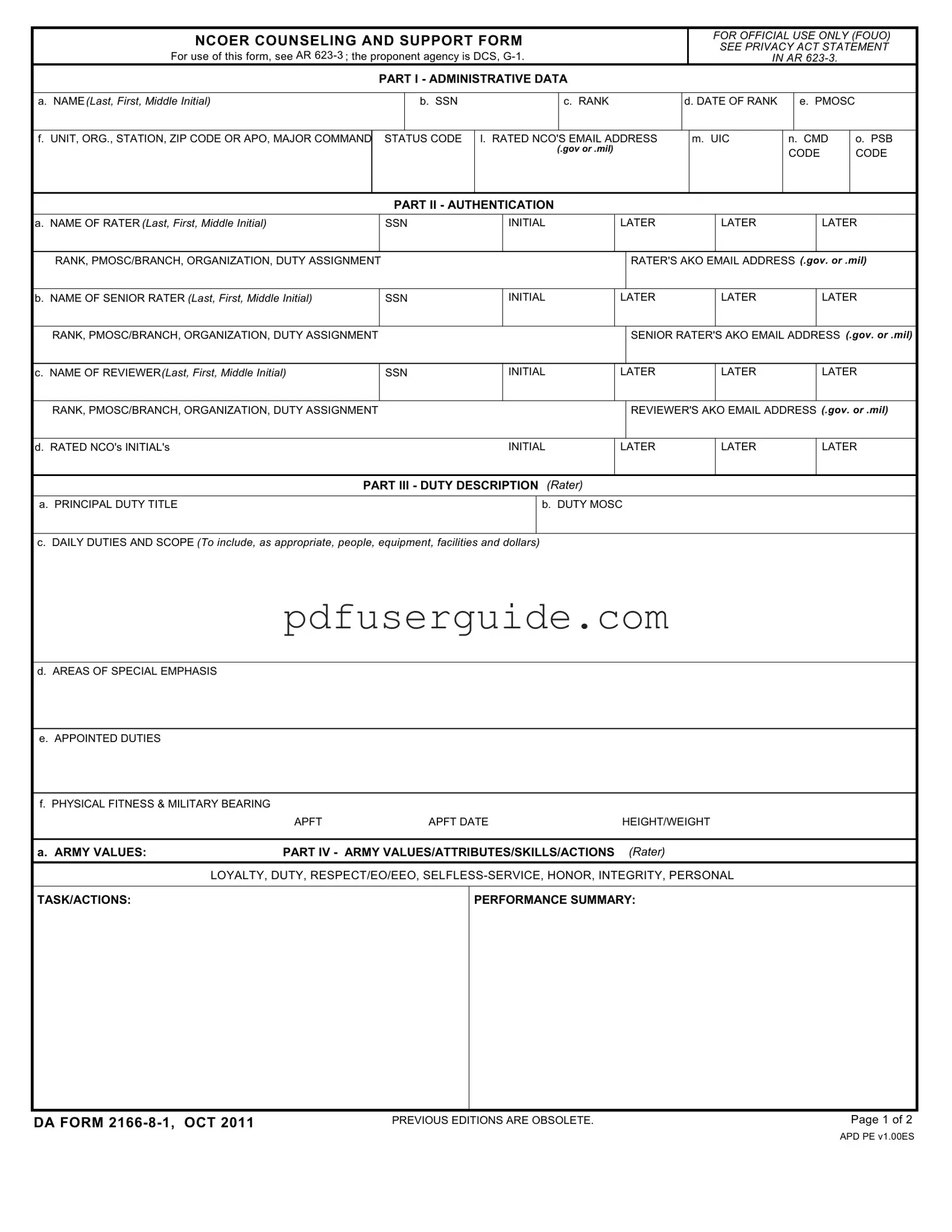 Free Da 2166 8 1 Form in PDF