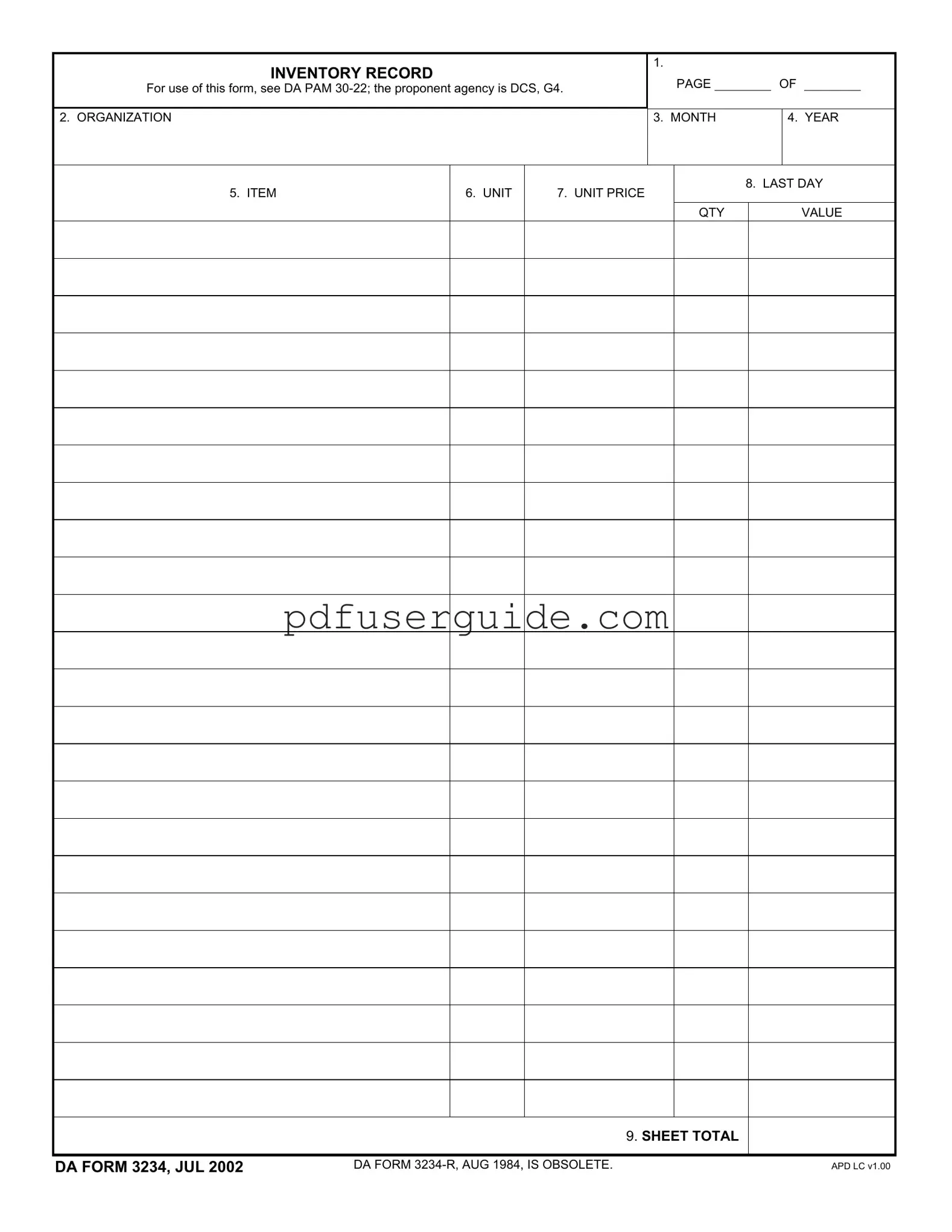 Free Da 3234 Form in PDF