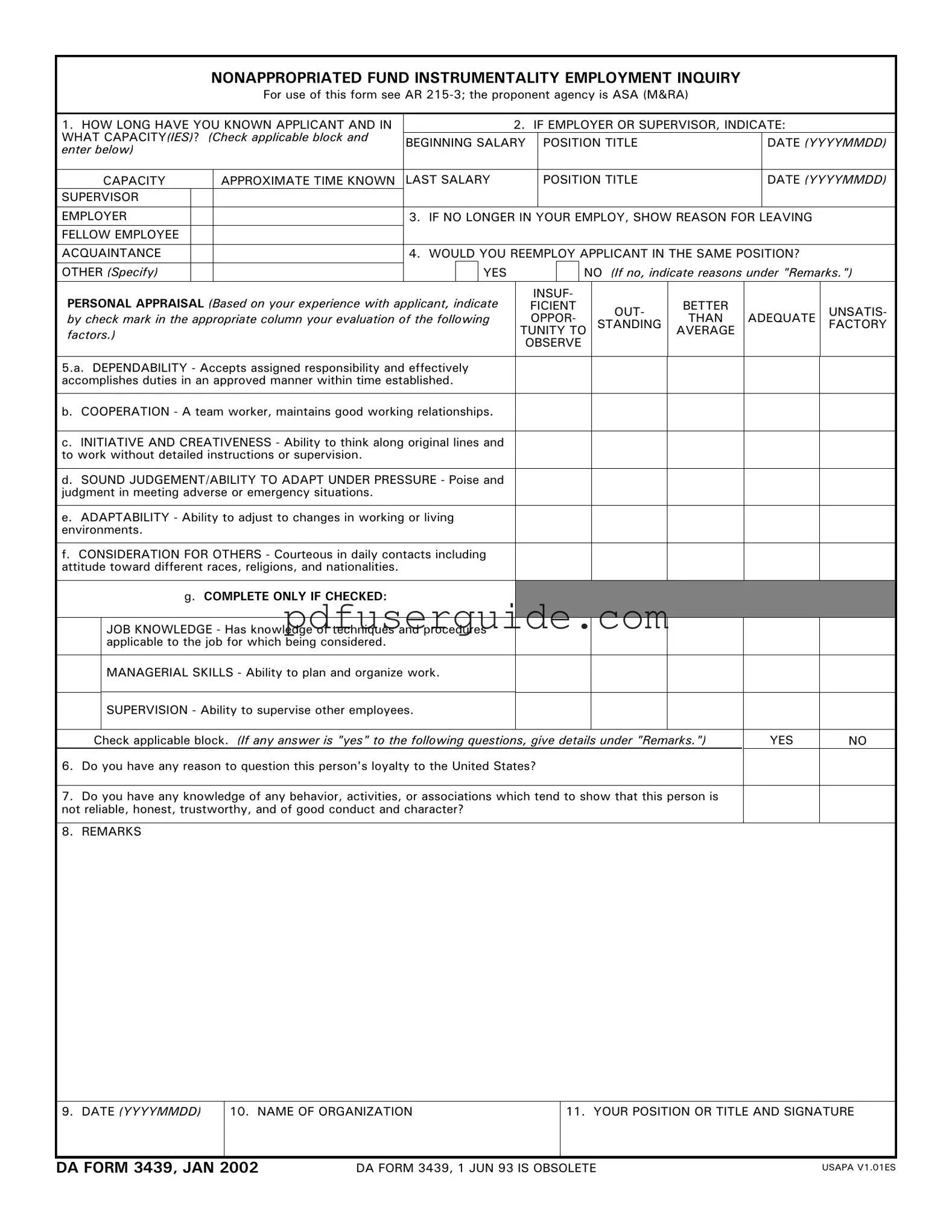Free Da 3439 Form in PDF