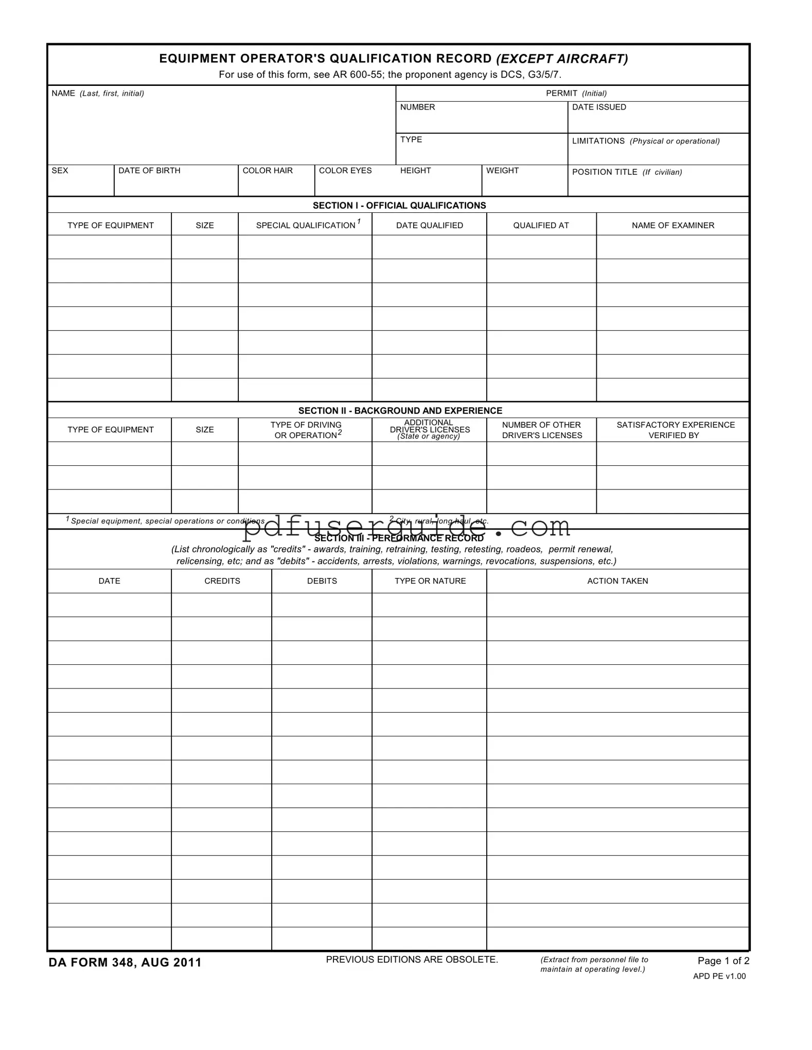 Free Da 348 Form in PDF