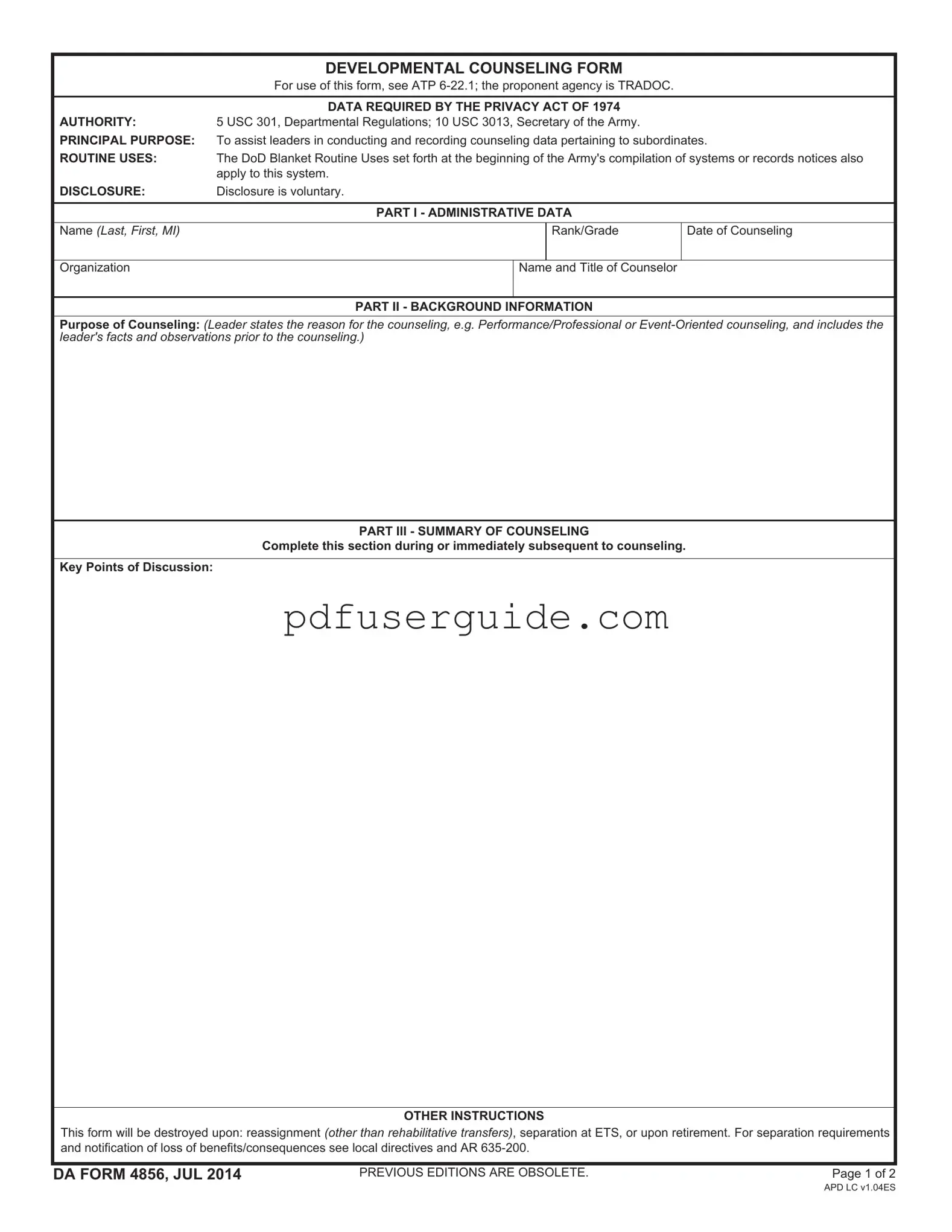 Free DA 4856 Form in PDF