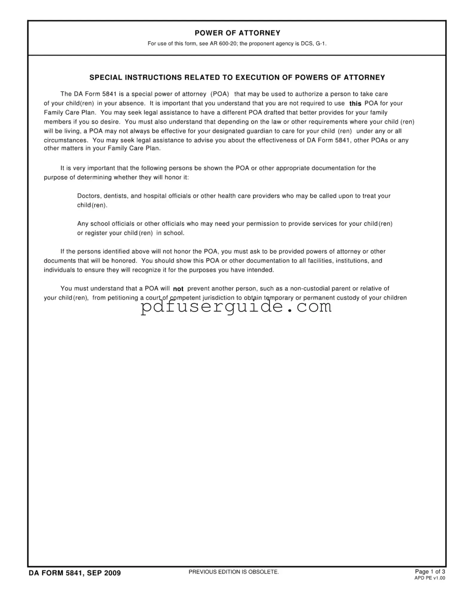 Free Da 5841 Form in PDF