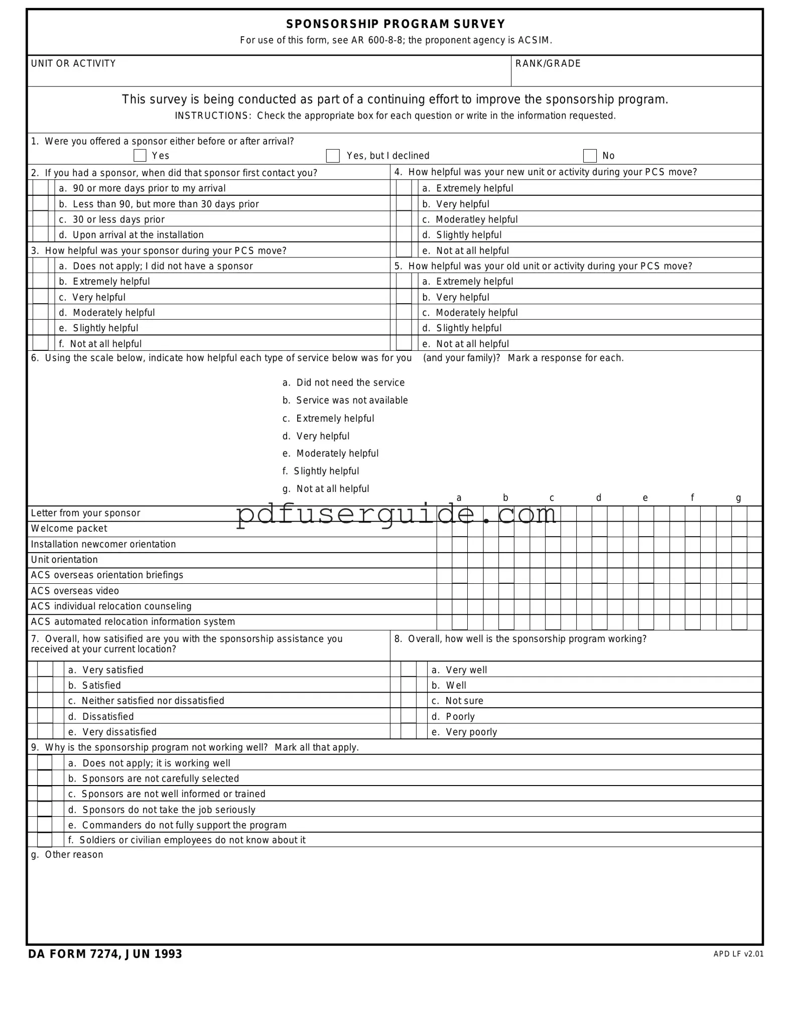Free Da 7274 Form in PDF
