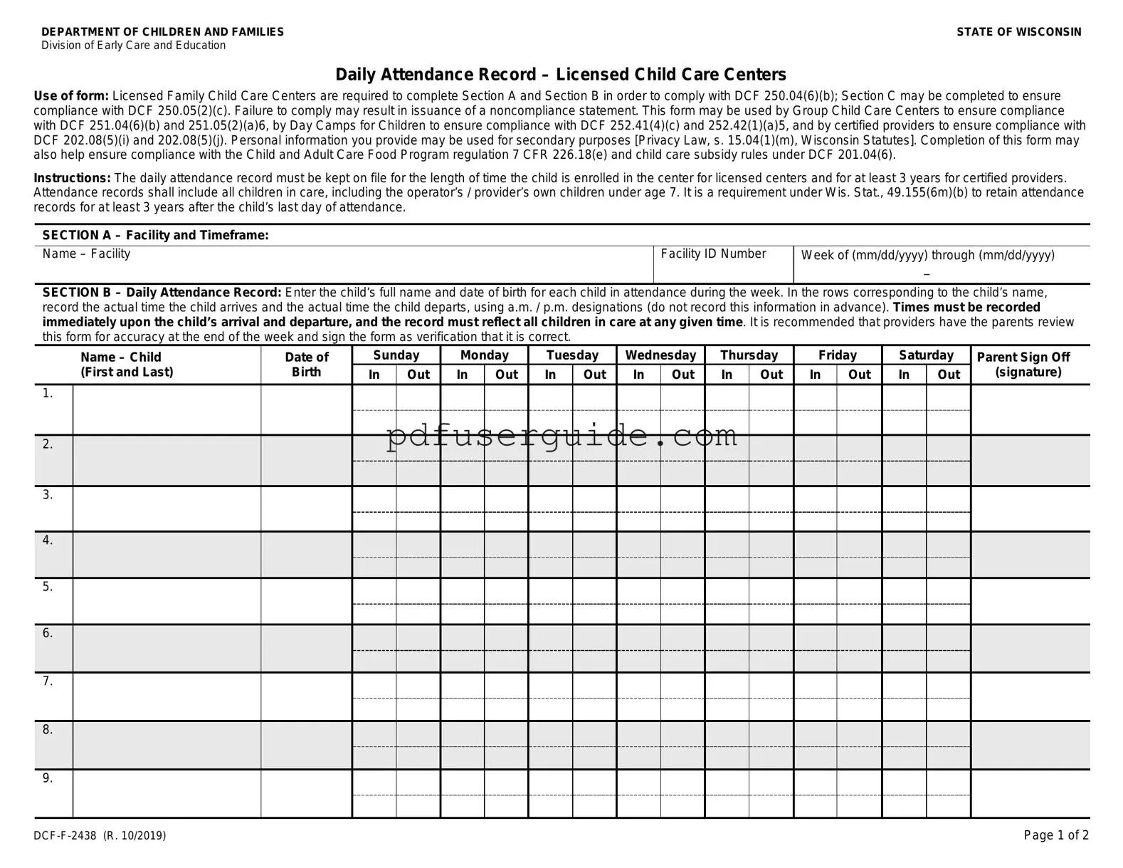 Free Daily Attendance Record Form in PDF
