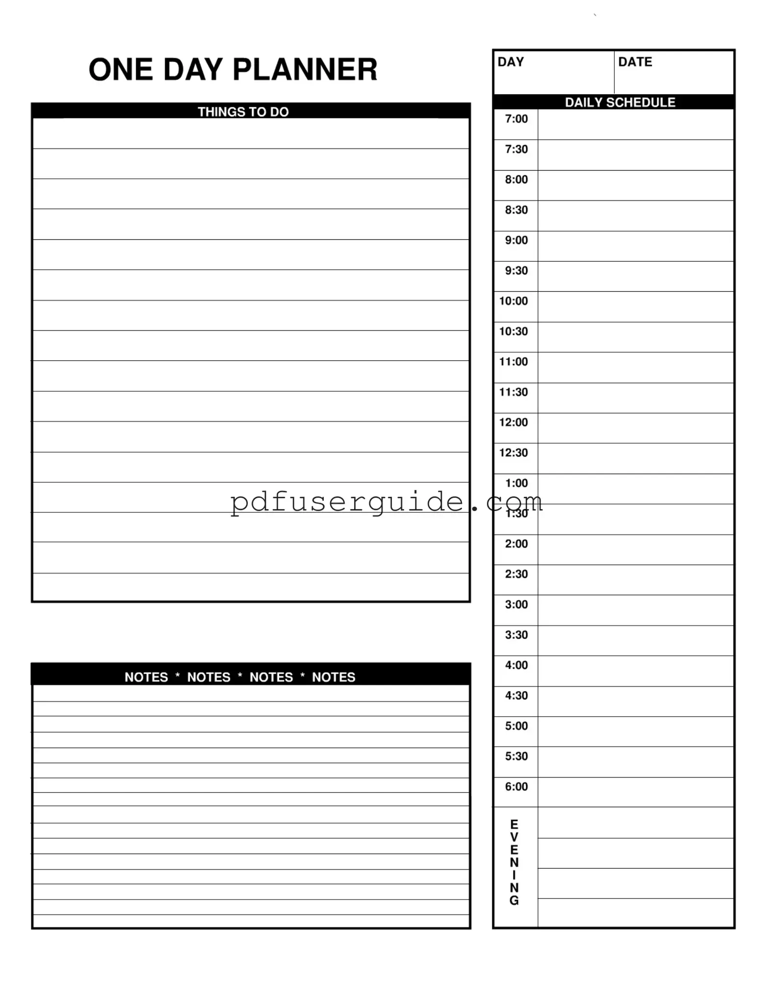 Free Daily Planner Form in PDF
