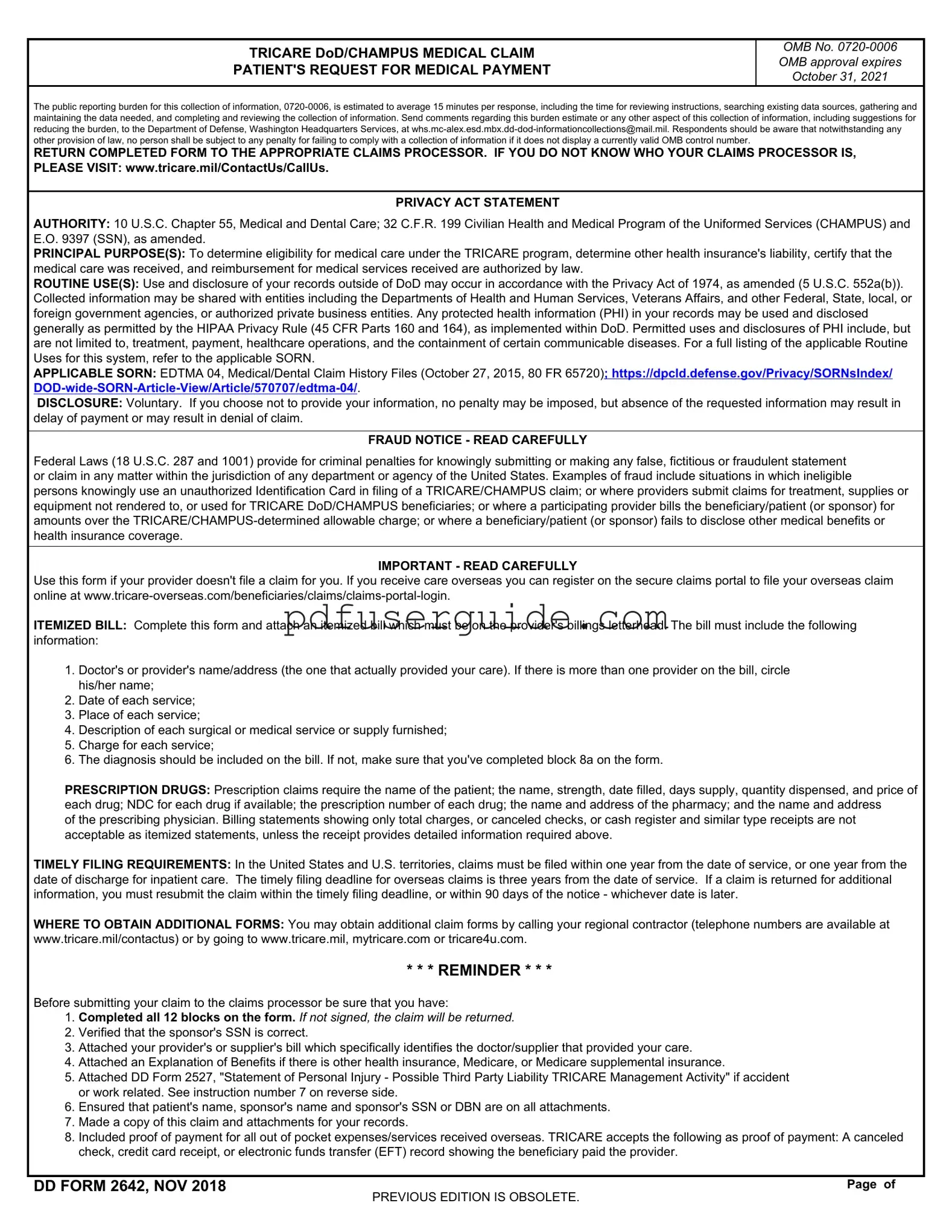 Free Dd 2642 Form in PDF