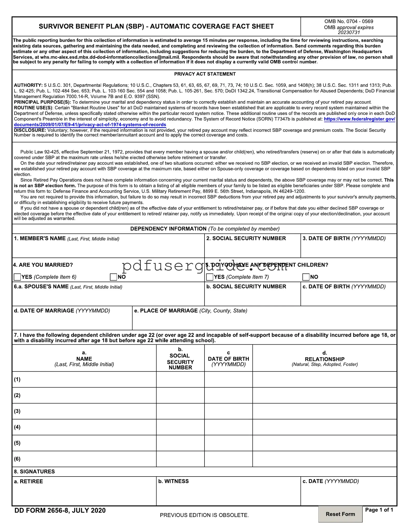 Free Dd 2656 8 Form in PDF