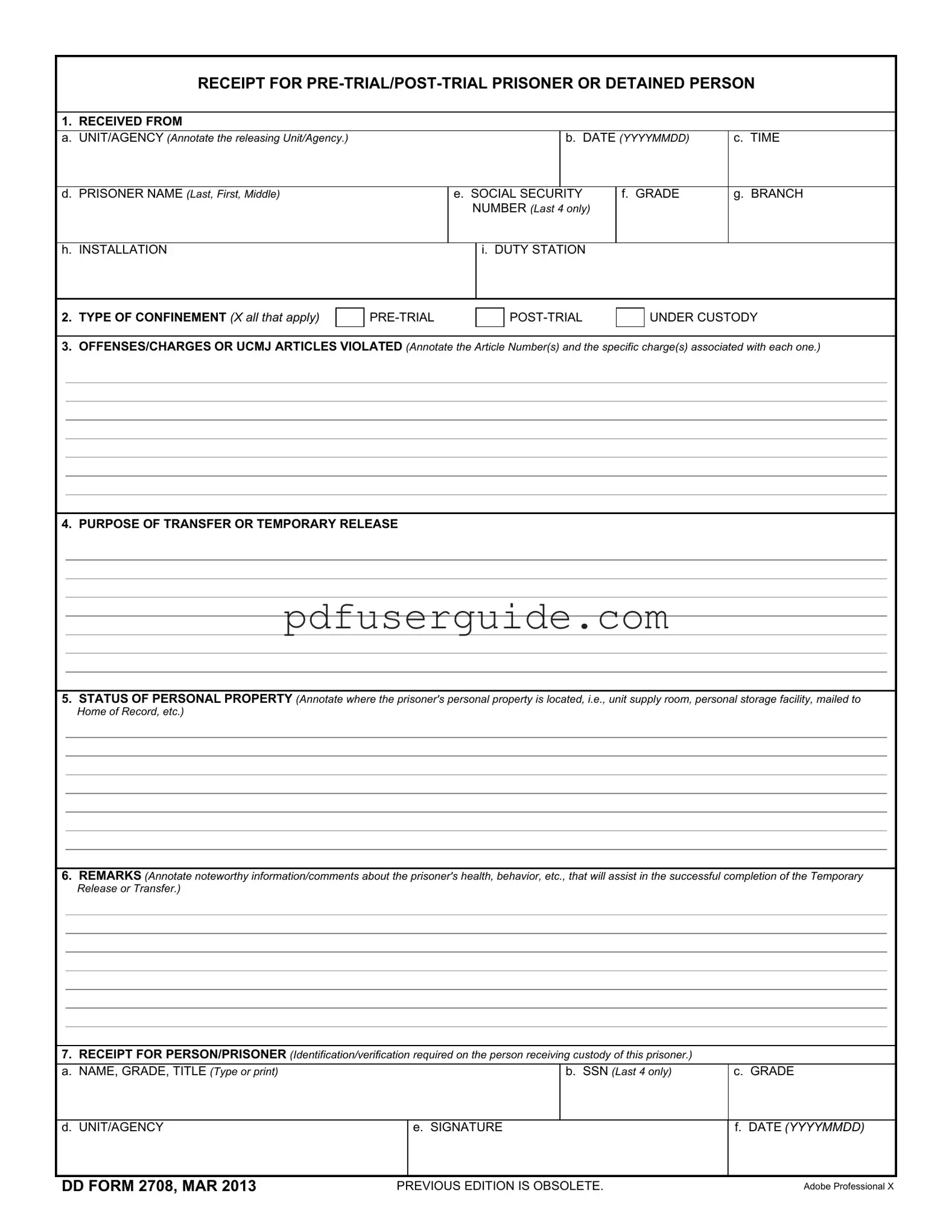 Free Dd 2708 Form in PDF