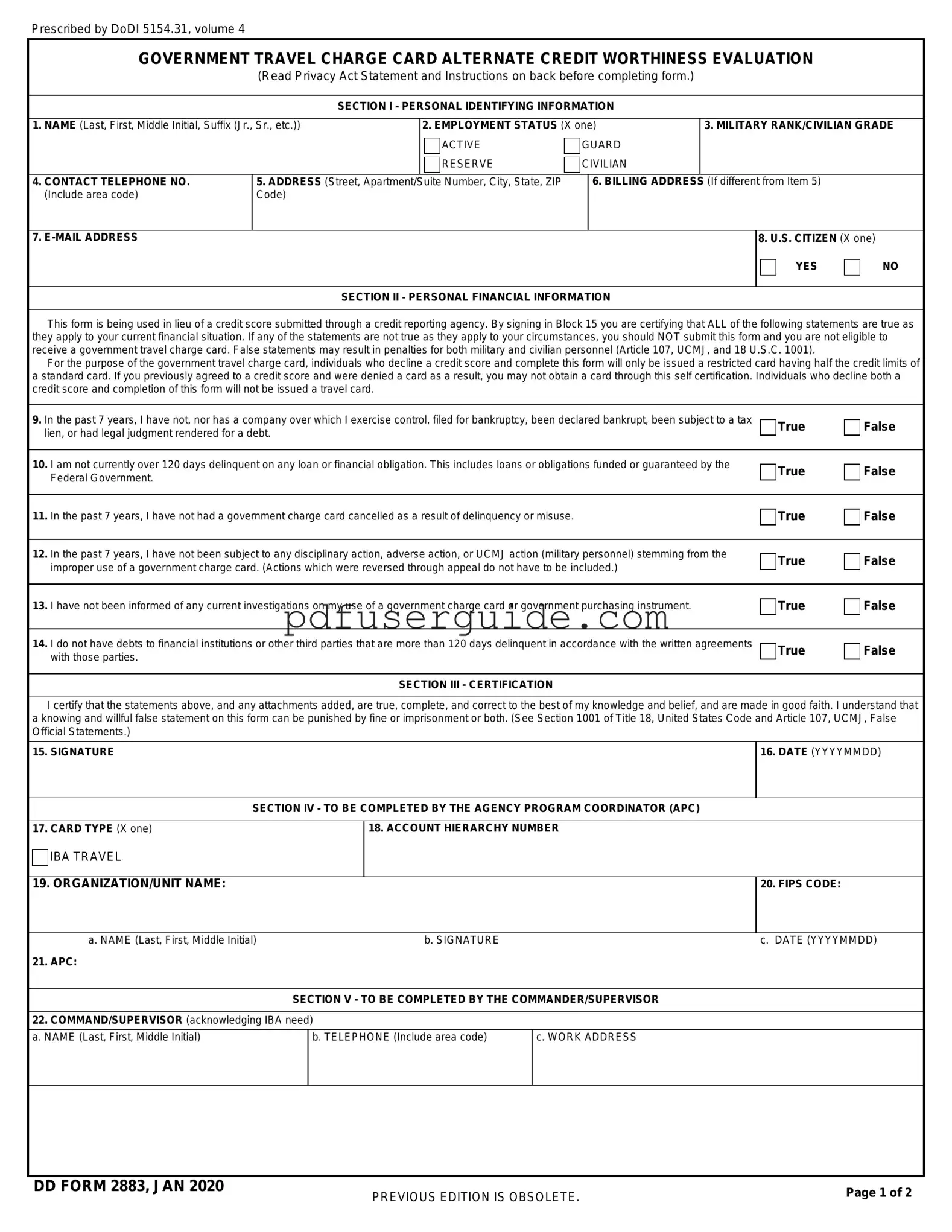 Free Dd 2883 Form in PDF