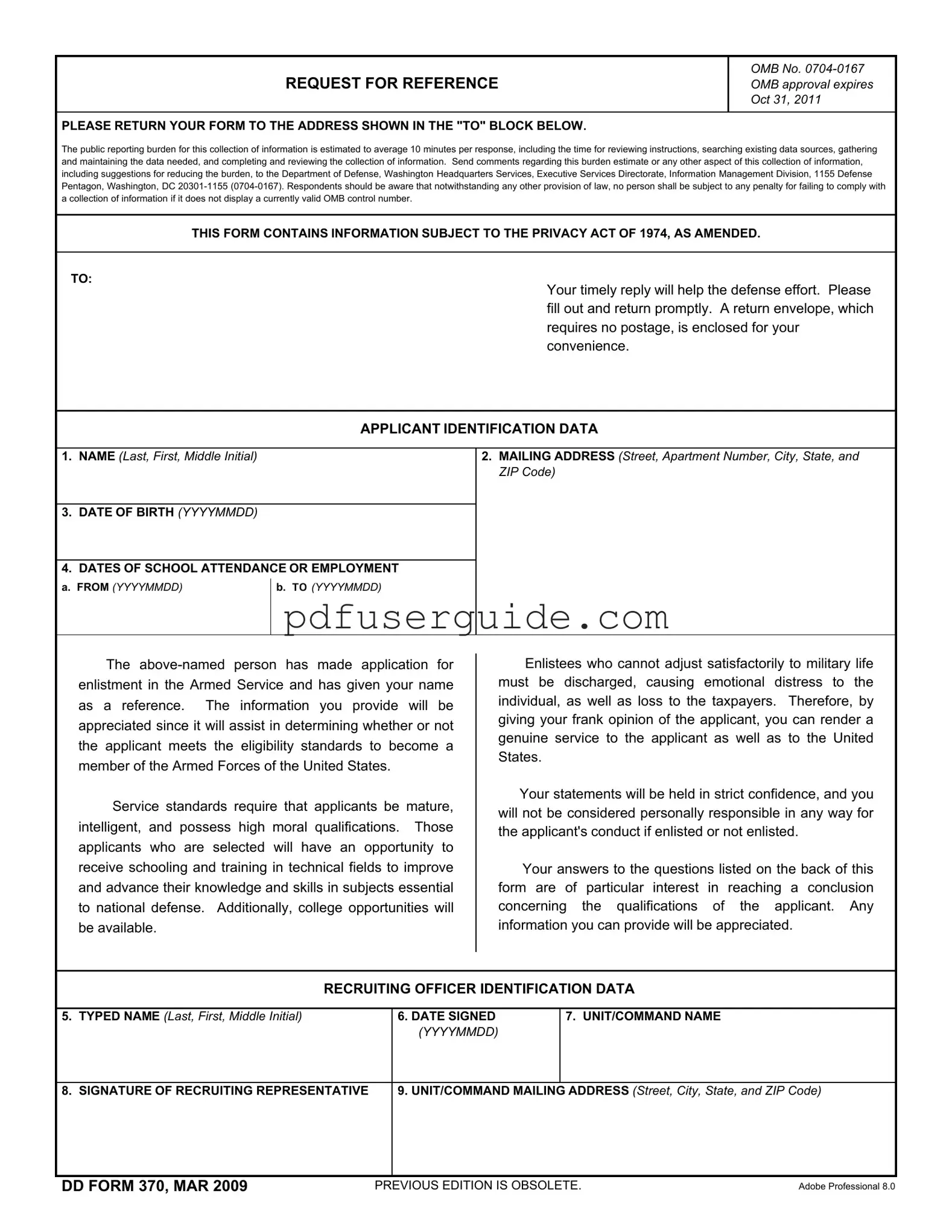Free Dd 370 Form in PDF