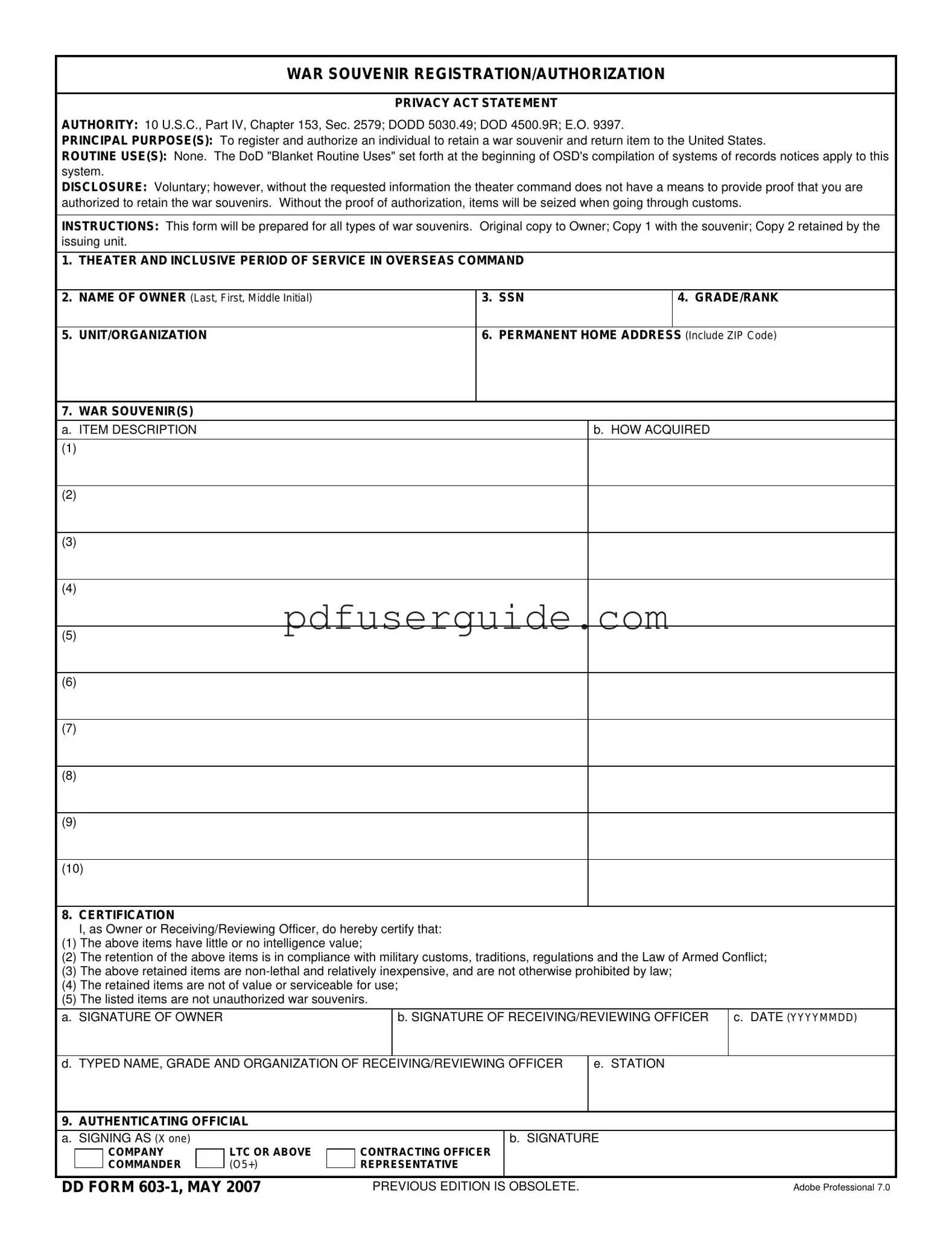 Free Dd 603 1 Form in PDF