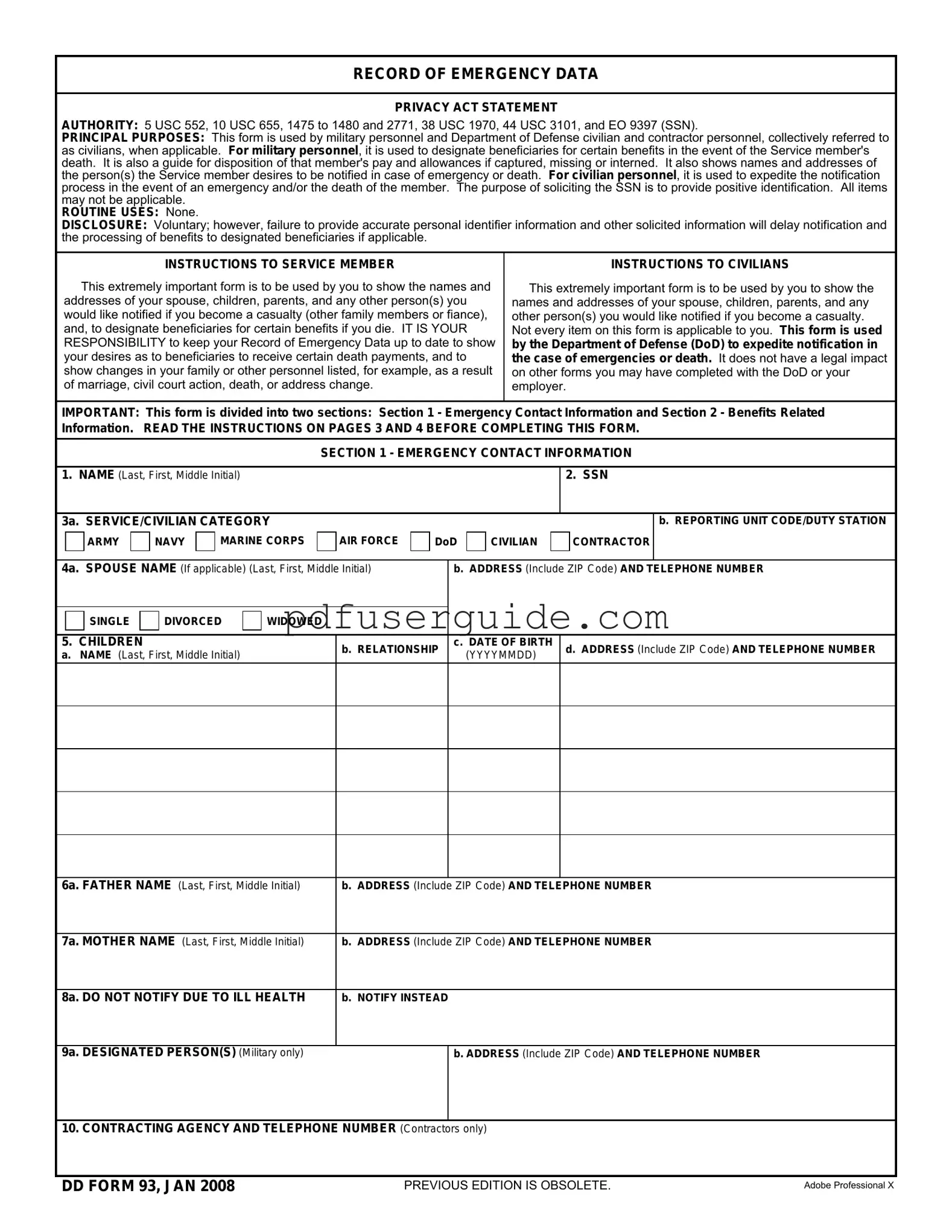 Free DD 93 Form in PDF