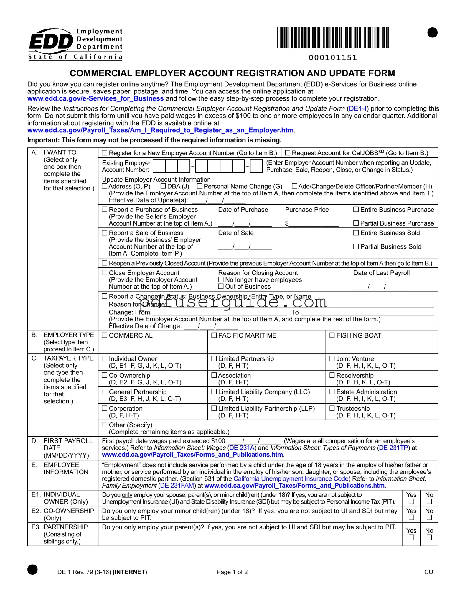 Free De 1 Edd Form in PDF