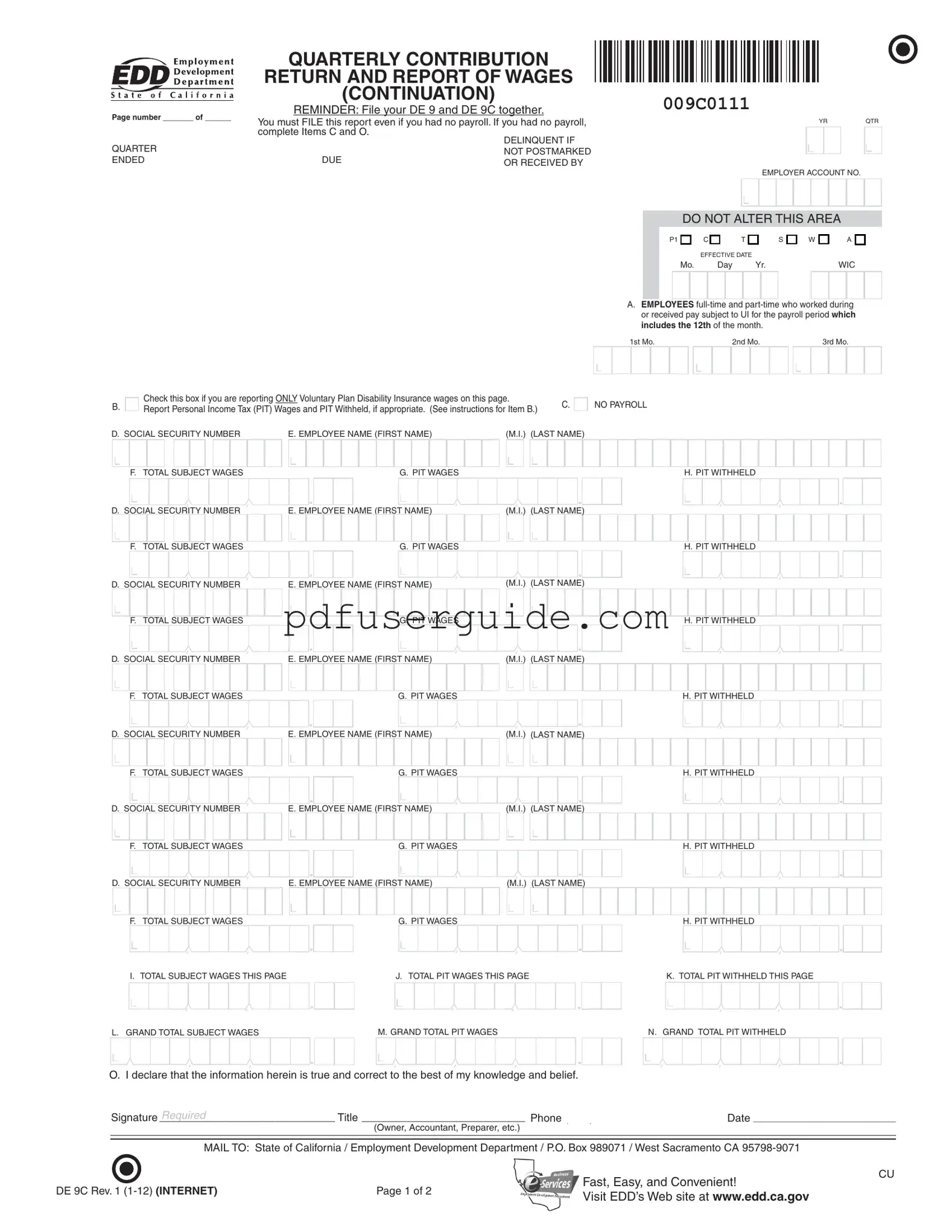 Free De 9C Form in PDF