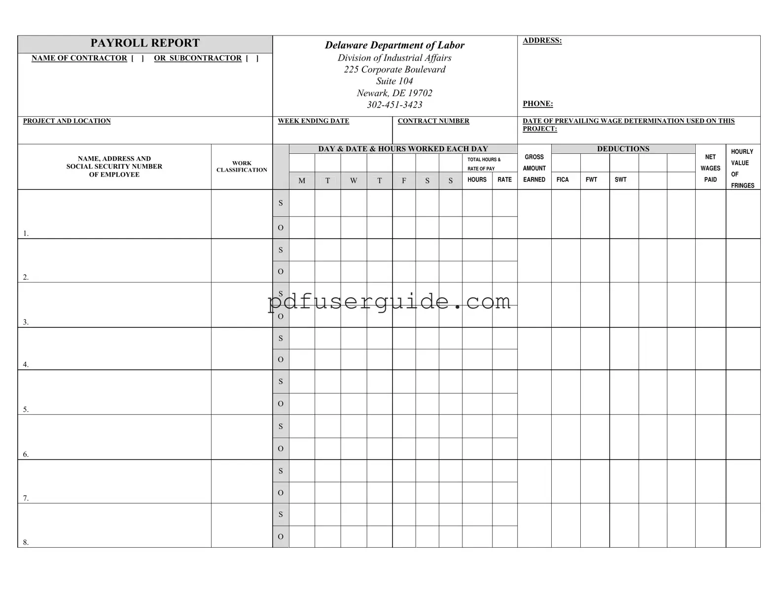 Free Delaware Payroll Report Form in PDF