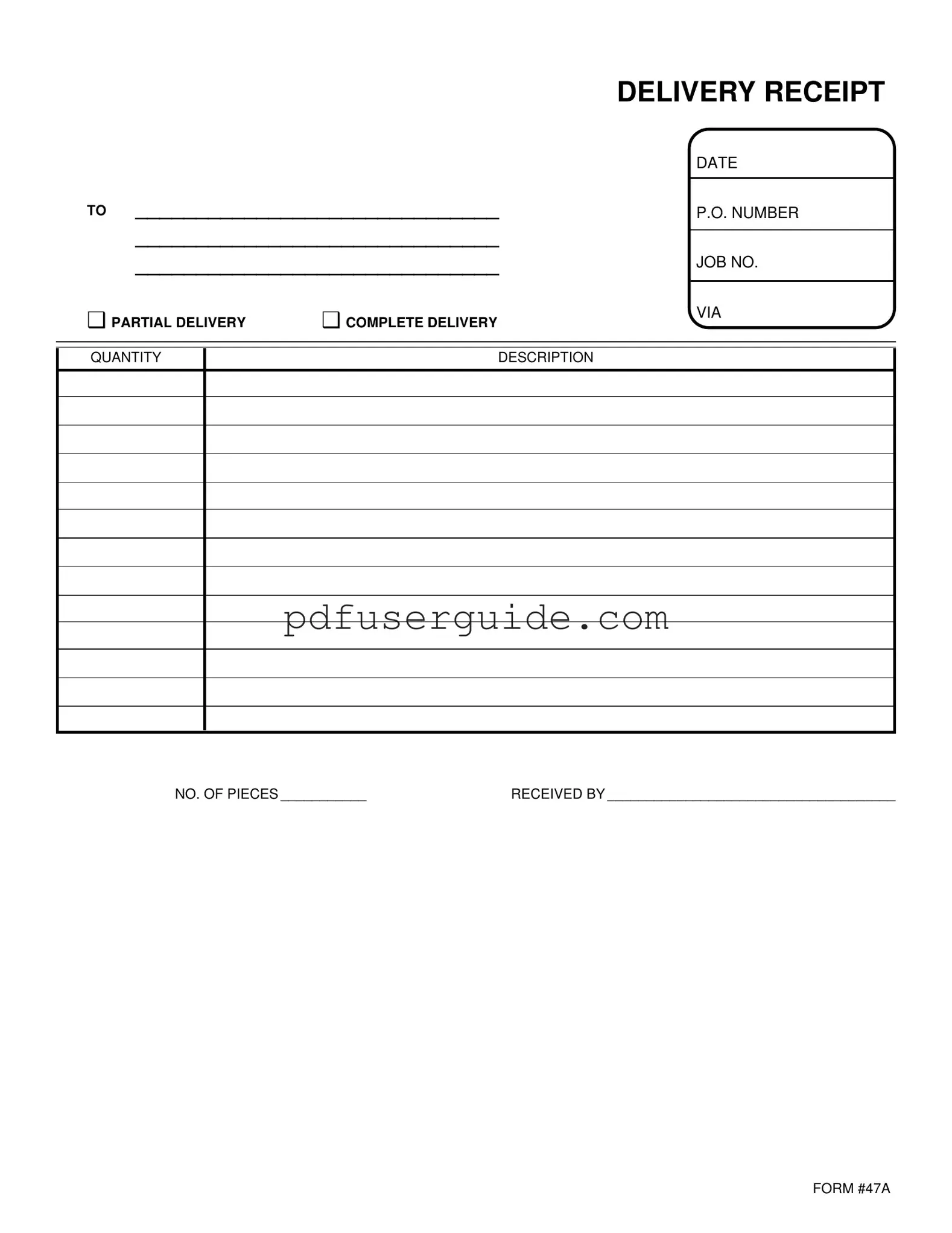 Free Delivery Receipt Form in PDF