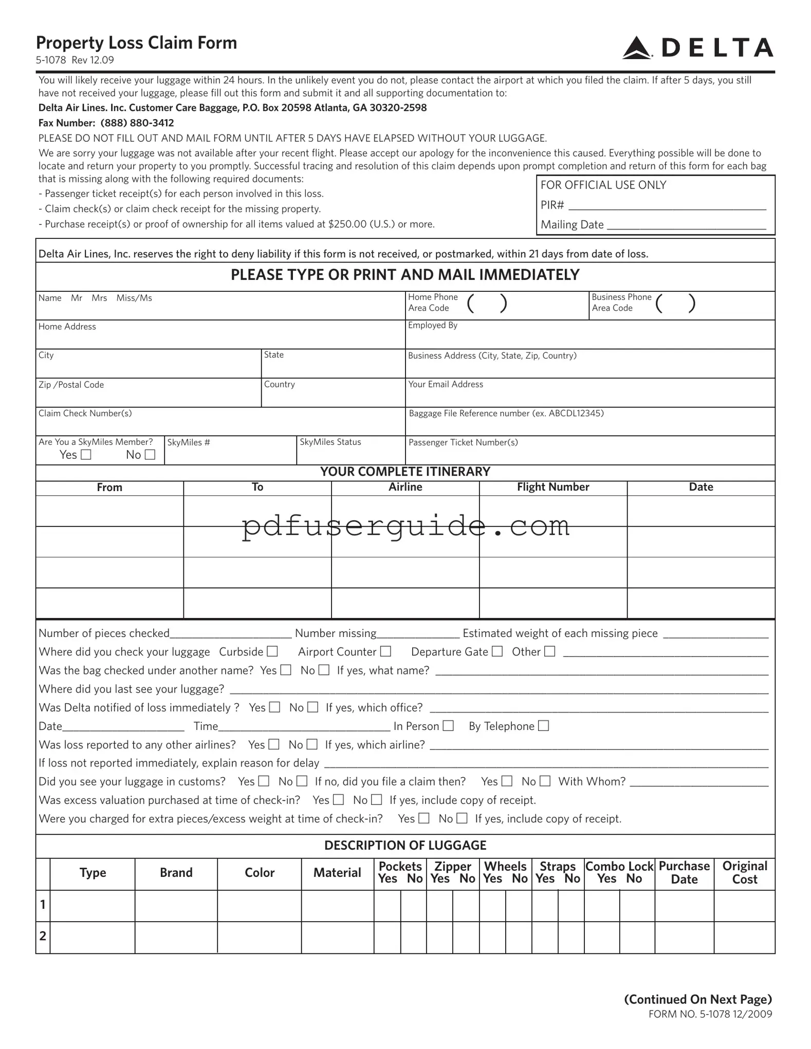 Free Delta Property Form in PDF