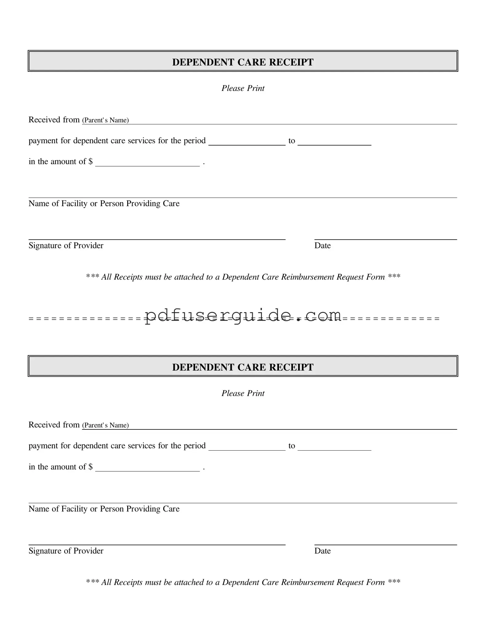 Free Dependent Care Receipt Form in PDF