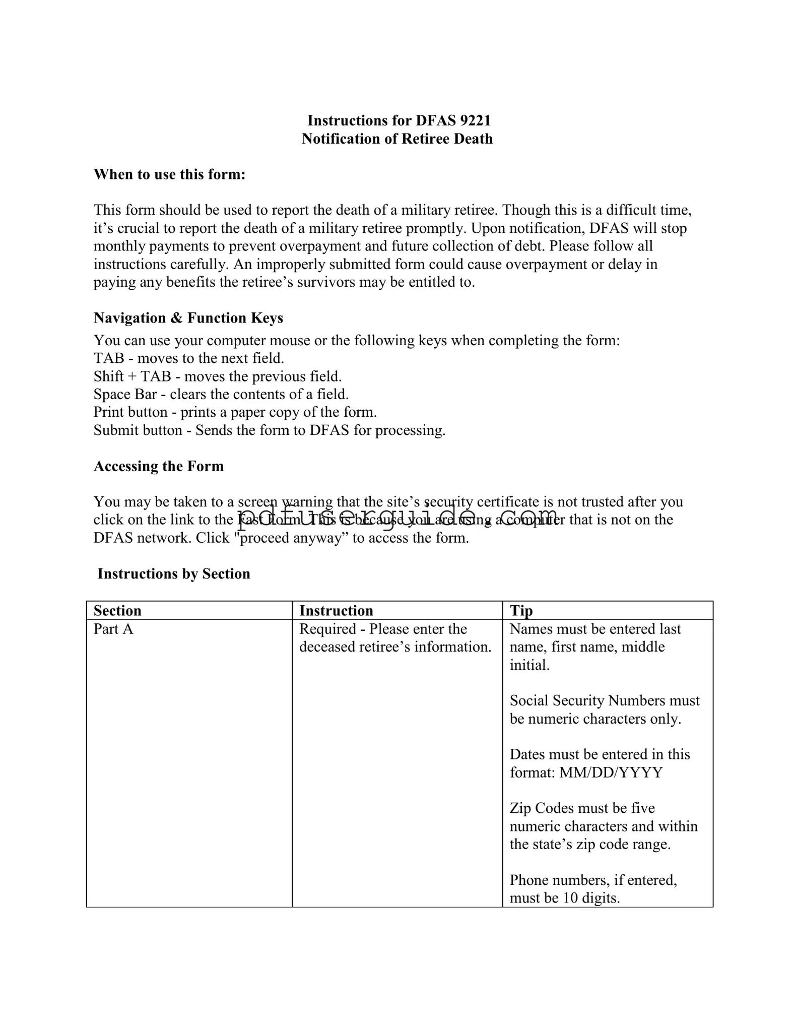 Free Dfas Notification Of Death Form in PDF