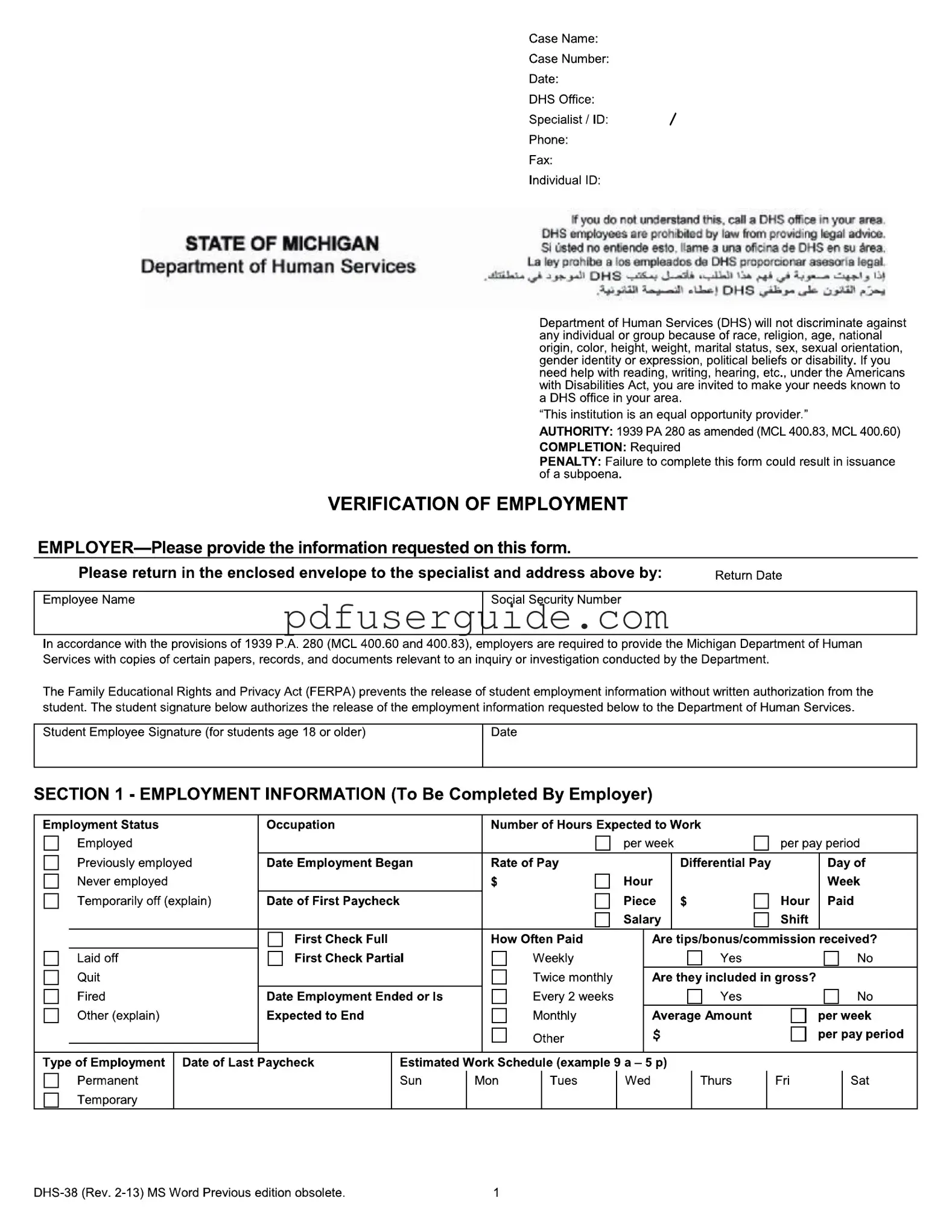 Free Dhs 38 Form in PDF