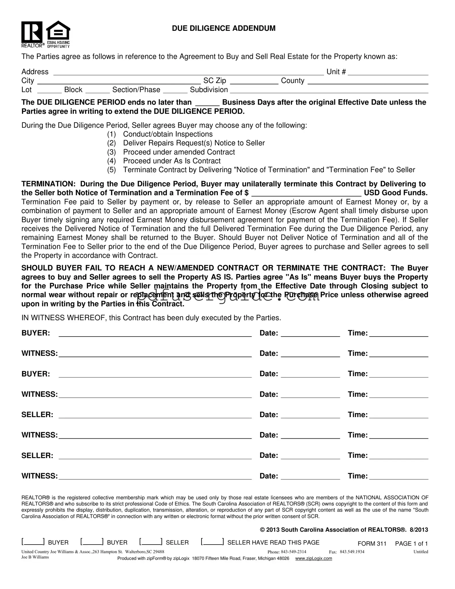 Free Diligence Addendum Form in PDF