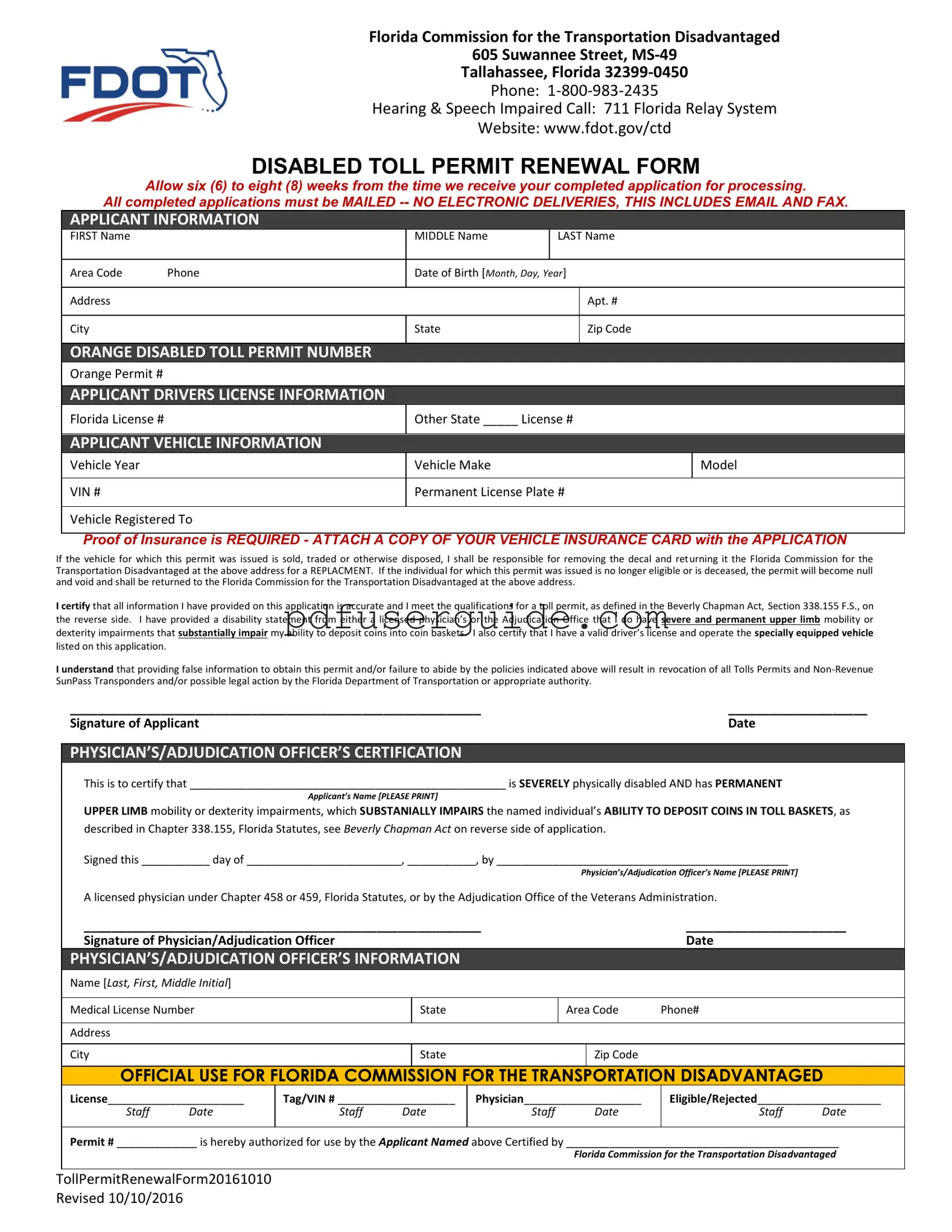 Free Disabled Toll Permit Form in PDF