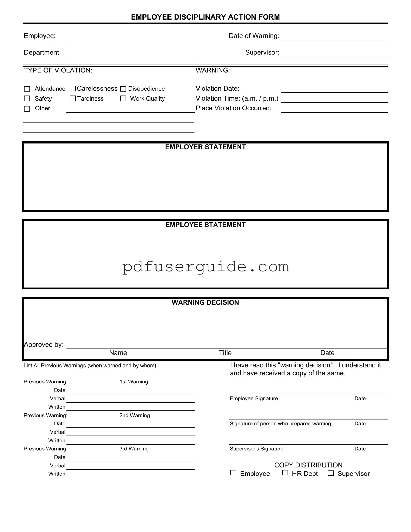 Free Disciplinary Action Form in PDF