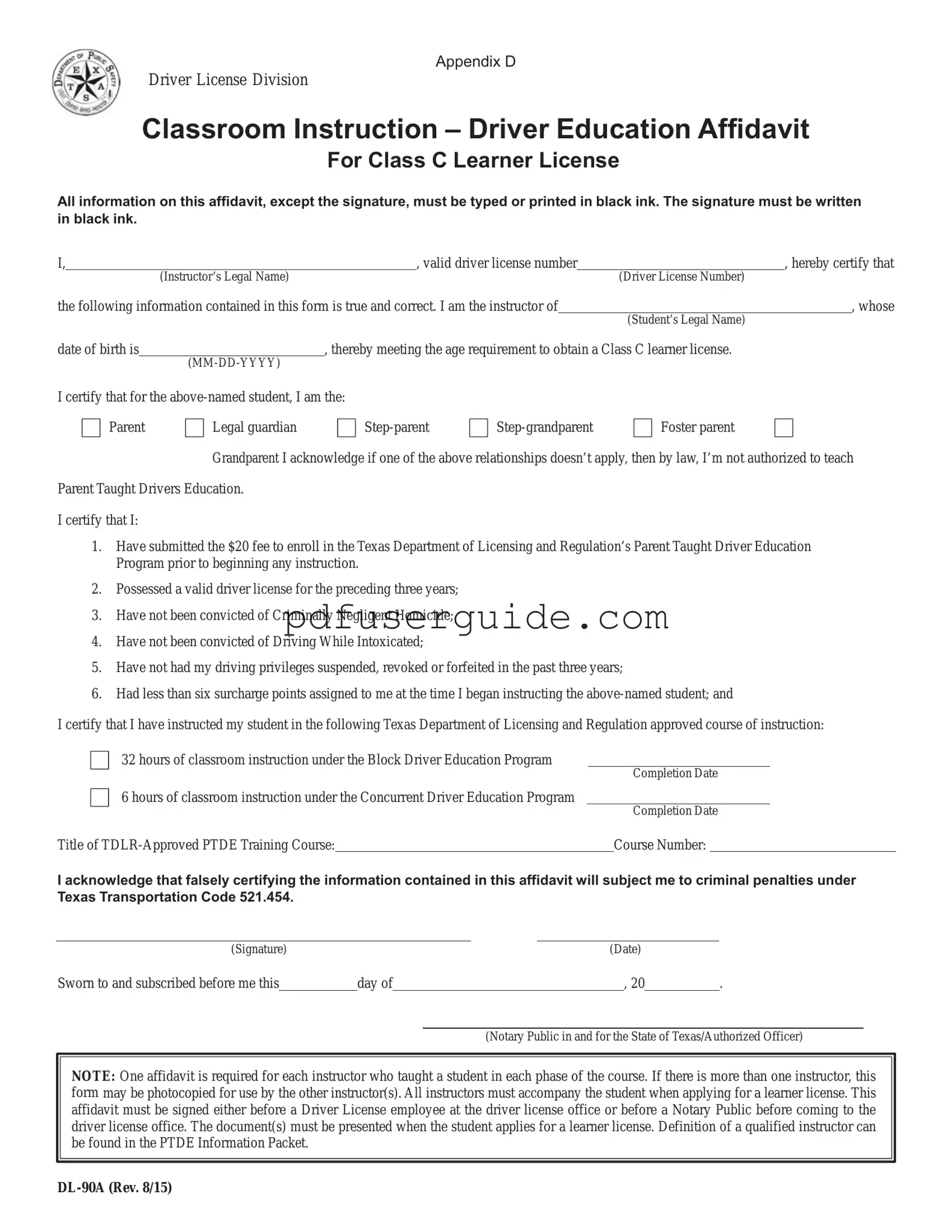 Free Dl 90A Form in PDF