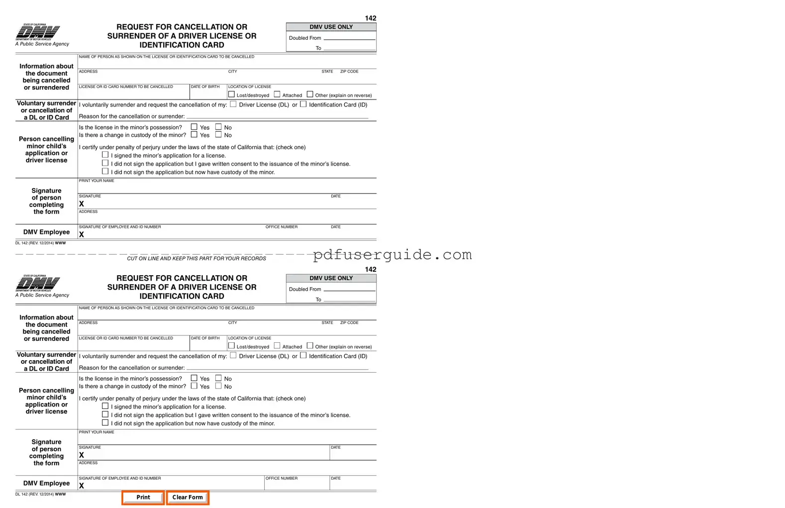 Free Dmv Dl 142 Form in PDF