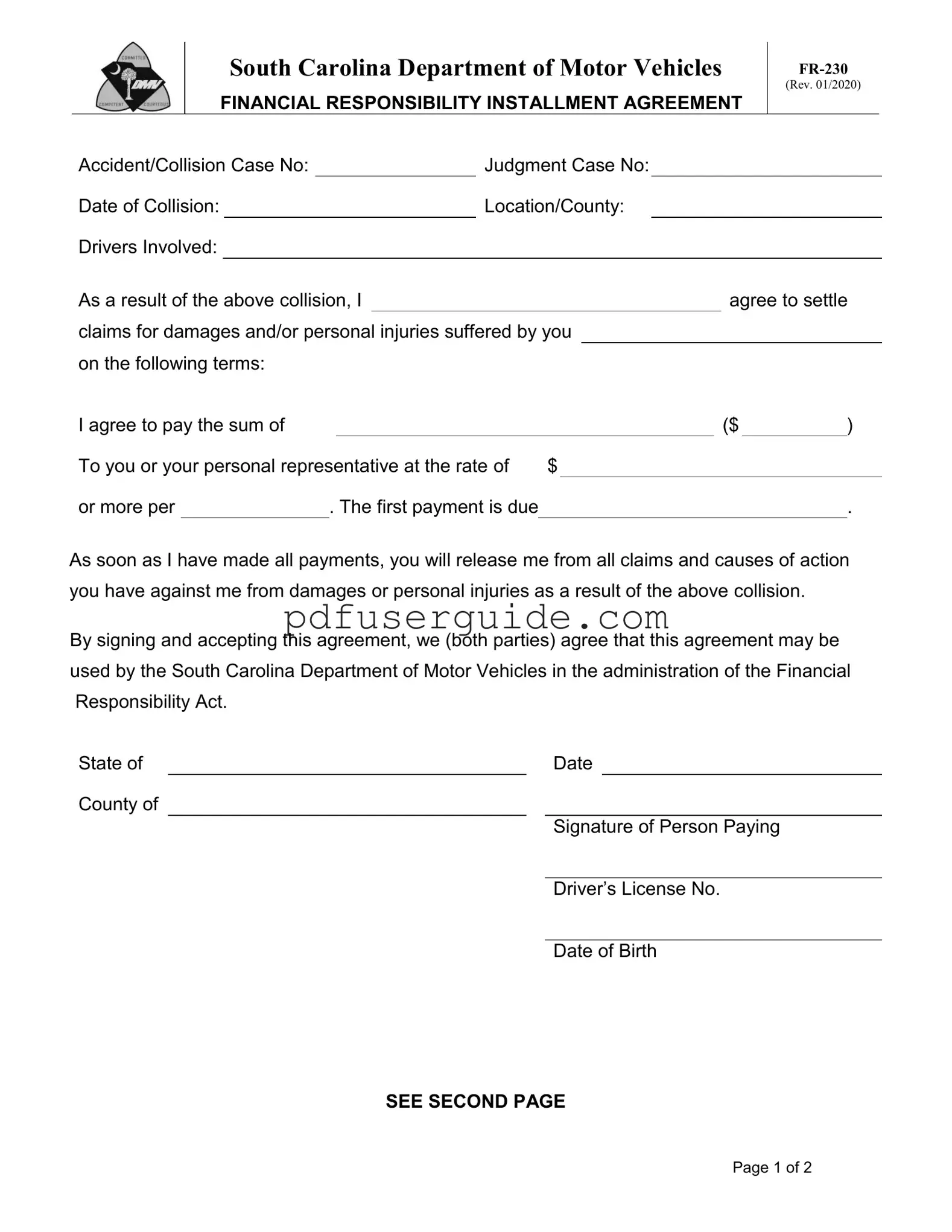 Free Dmv Fr 230 Form in PDF