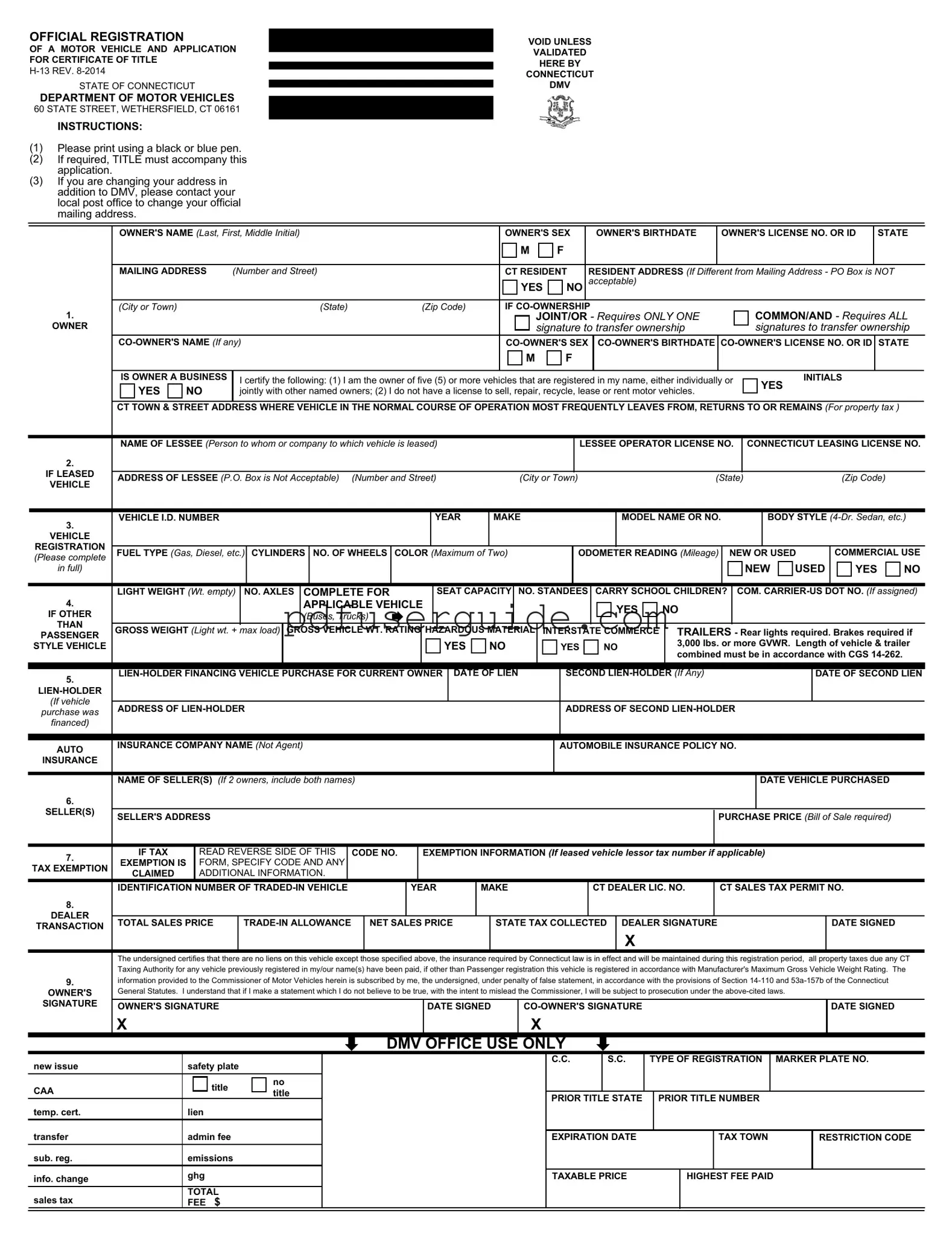 Free Dmv H 13 Form in PDF