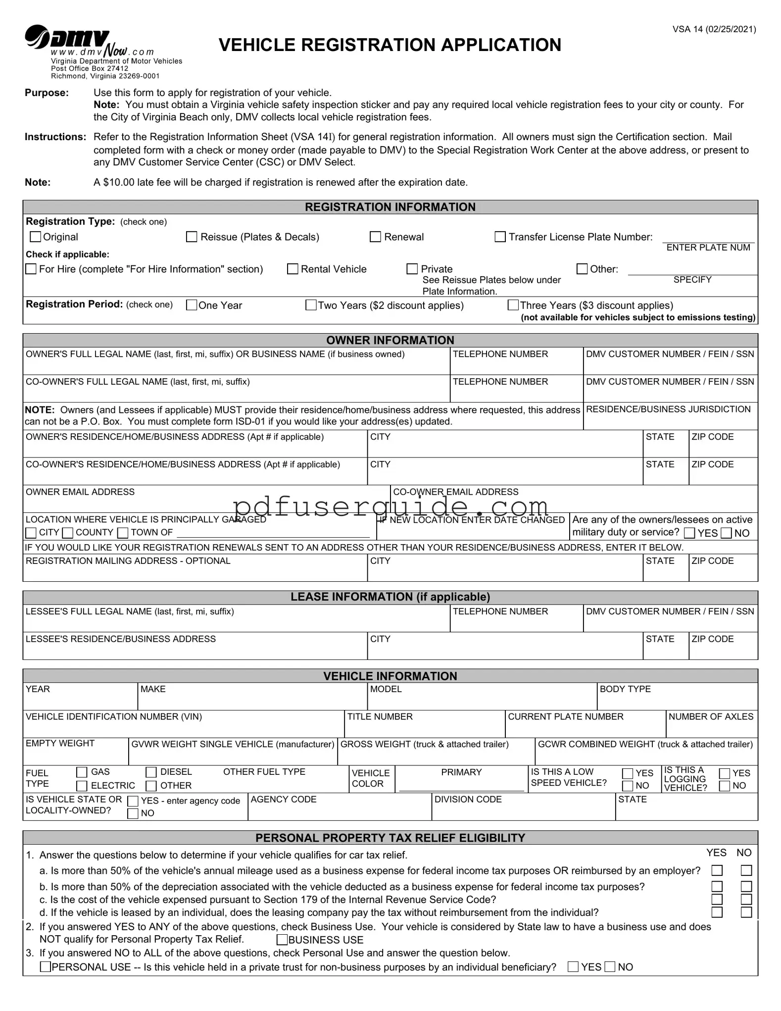 Free Dmv Vsa 14 Form in PDF