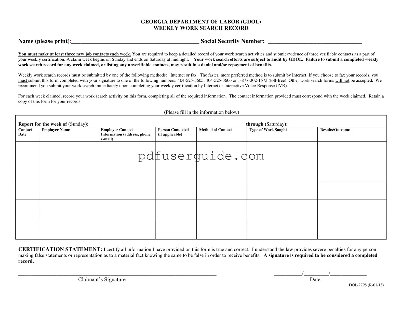 Free Dol 2798 Form in PDF
