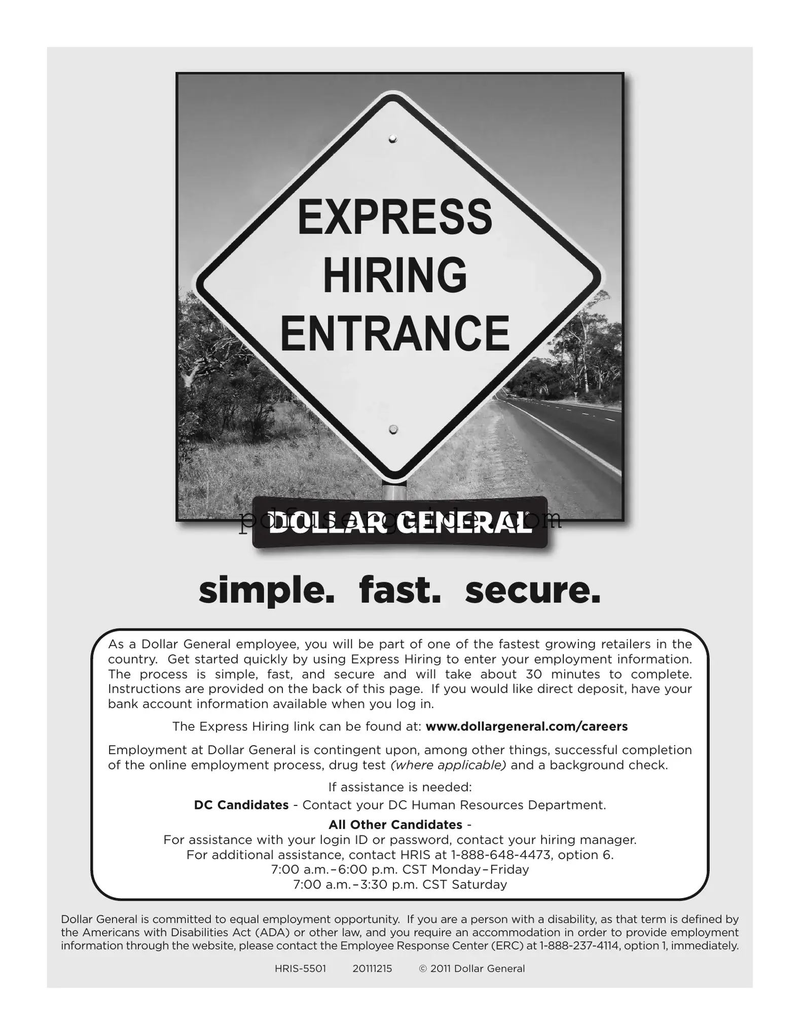 Free Dollar General Express Hiring Form in PDF