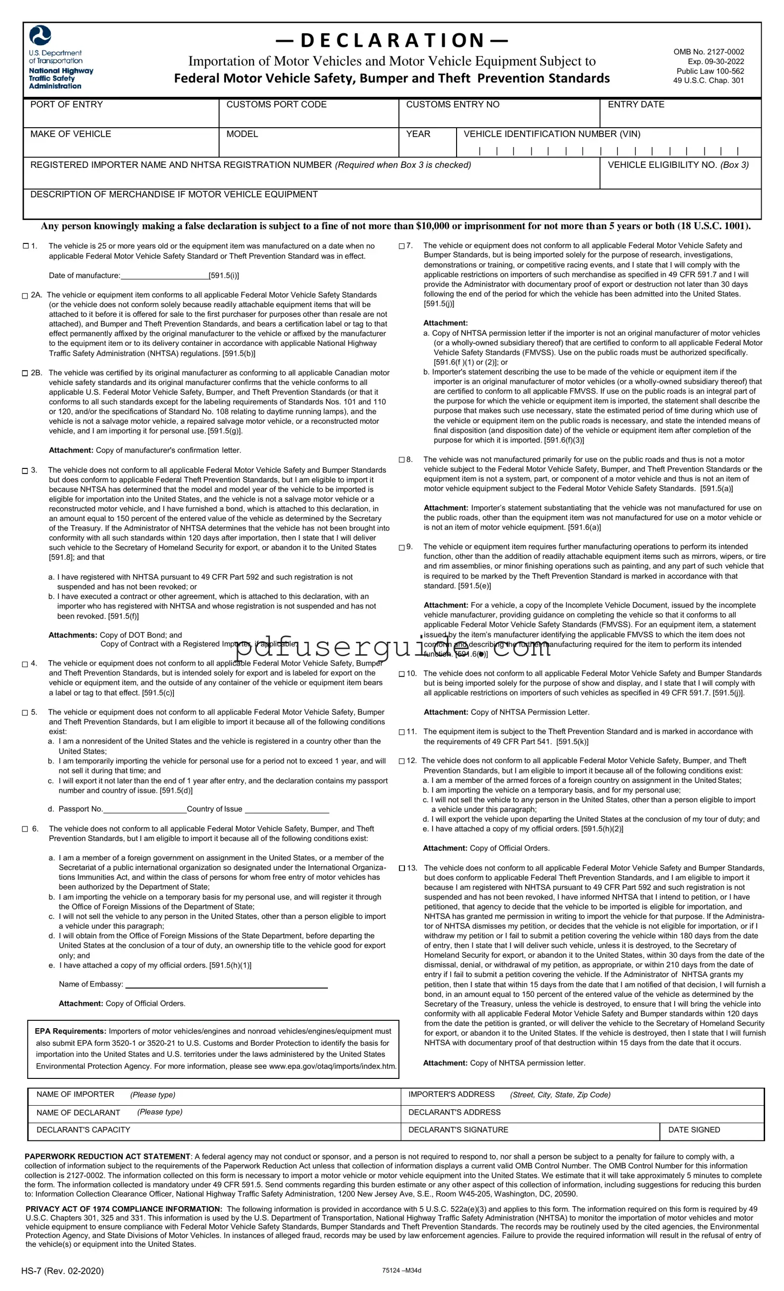 Free Dot Hs 7 Form in PDF