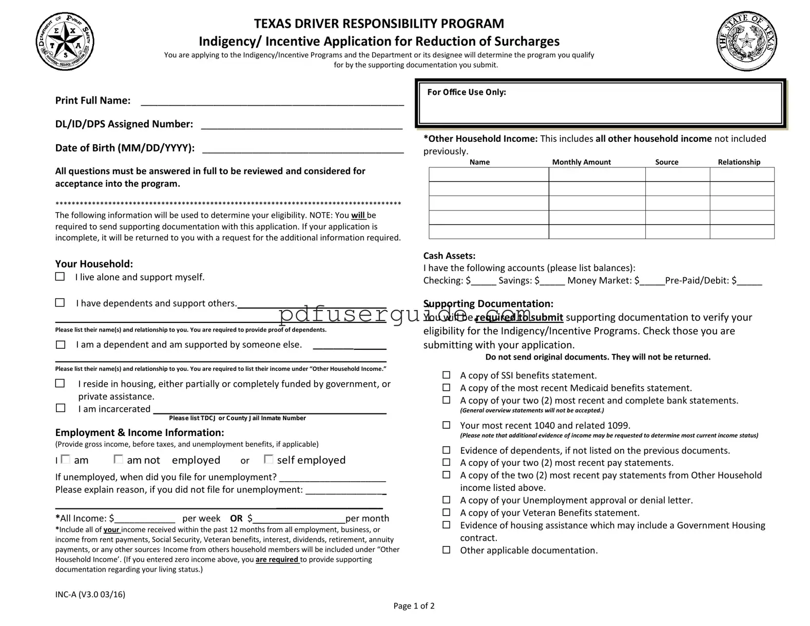 Free Dps Surcharge Indigent Form in PDF