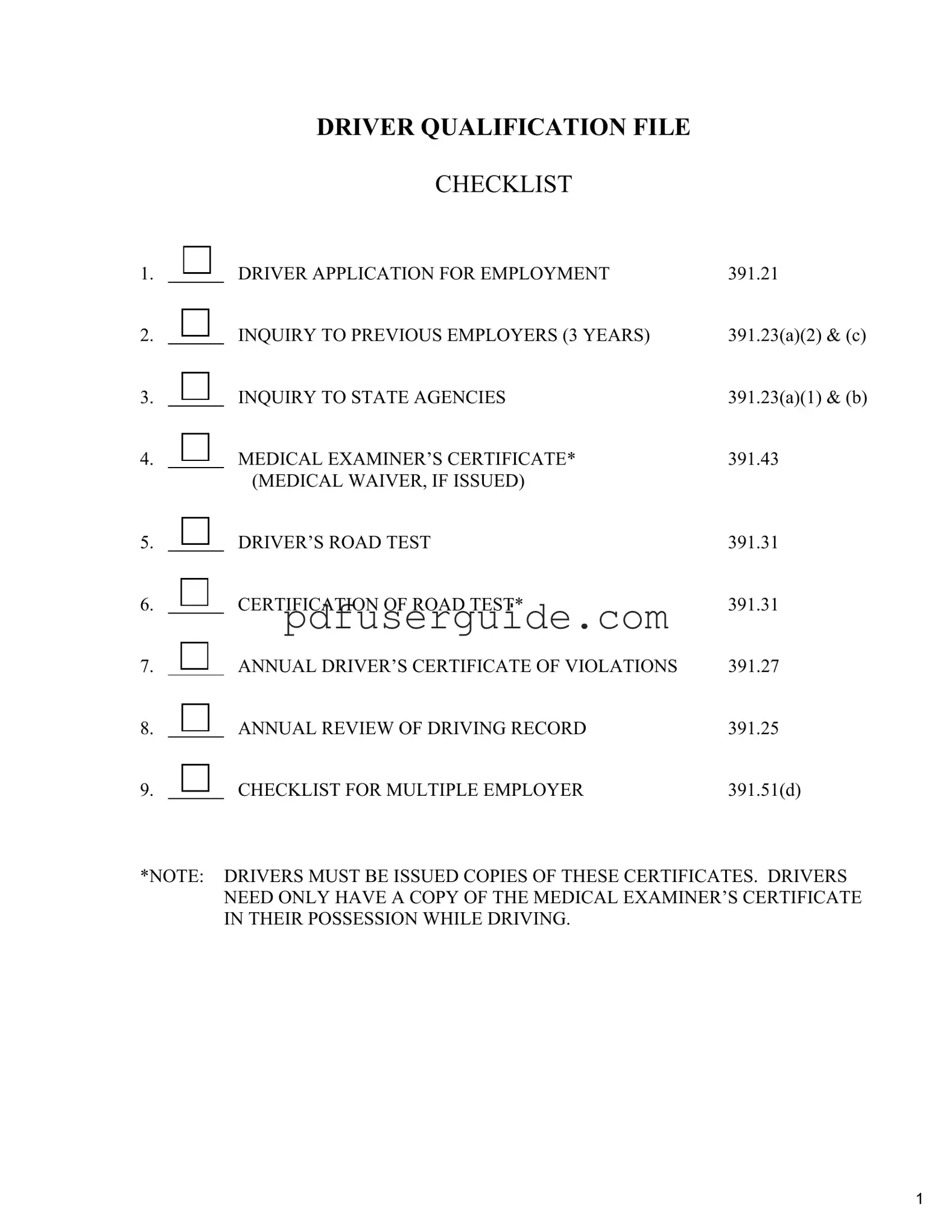 Free Driver Qualification Form in PDF
