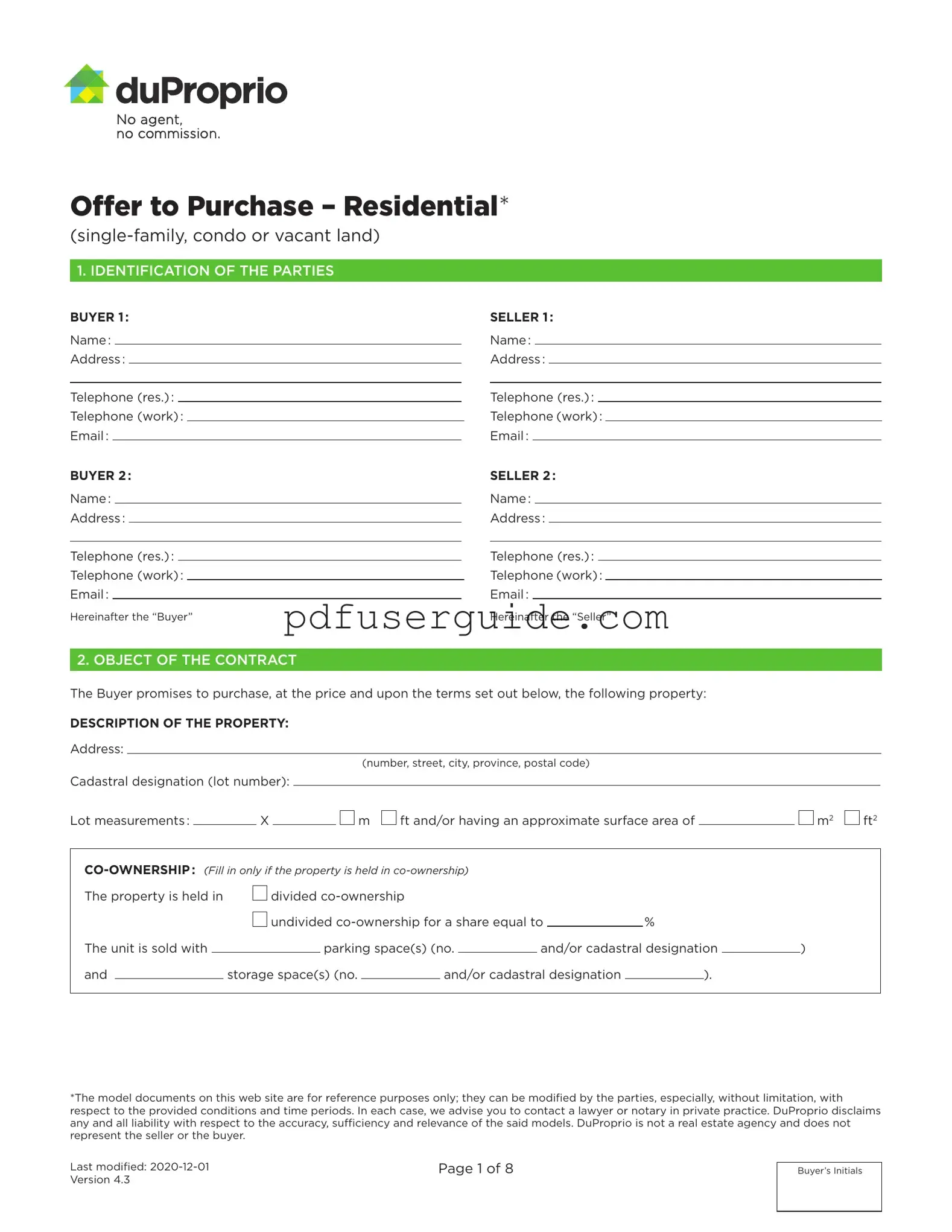 Free Duproprio Form in PDF