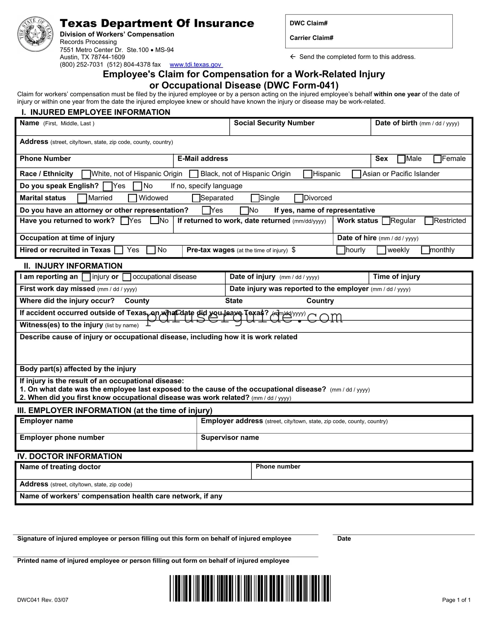 Free Dwc 041 Form in PDF