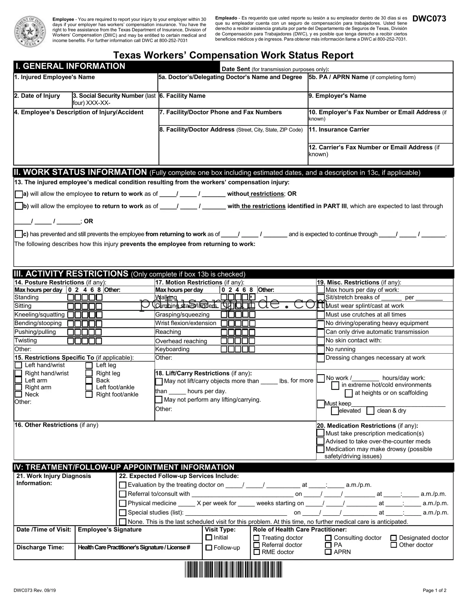 Free Dwc 73 Form in PDF