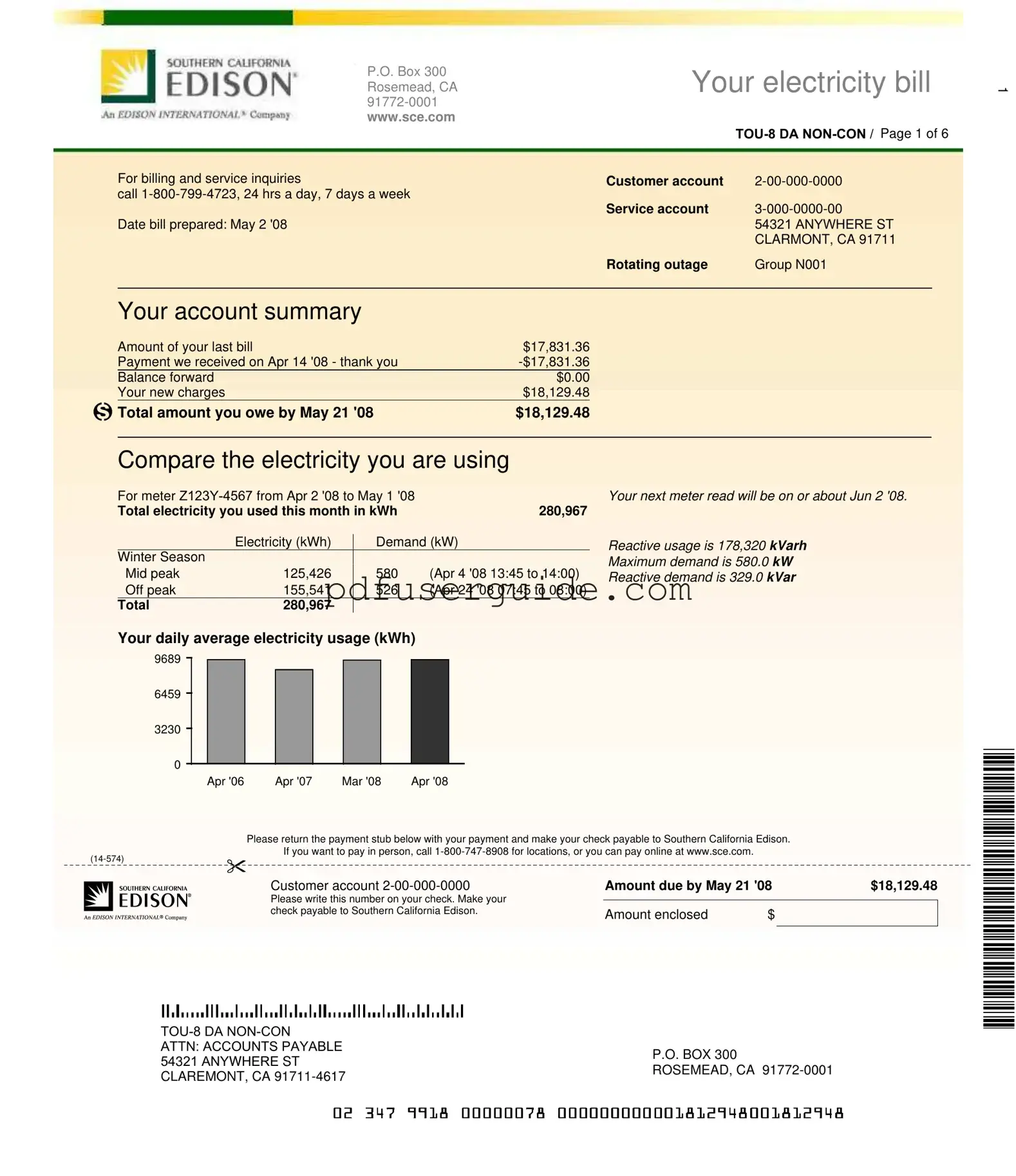 Free Edison Electricity Bill Form in PDF