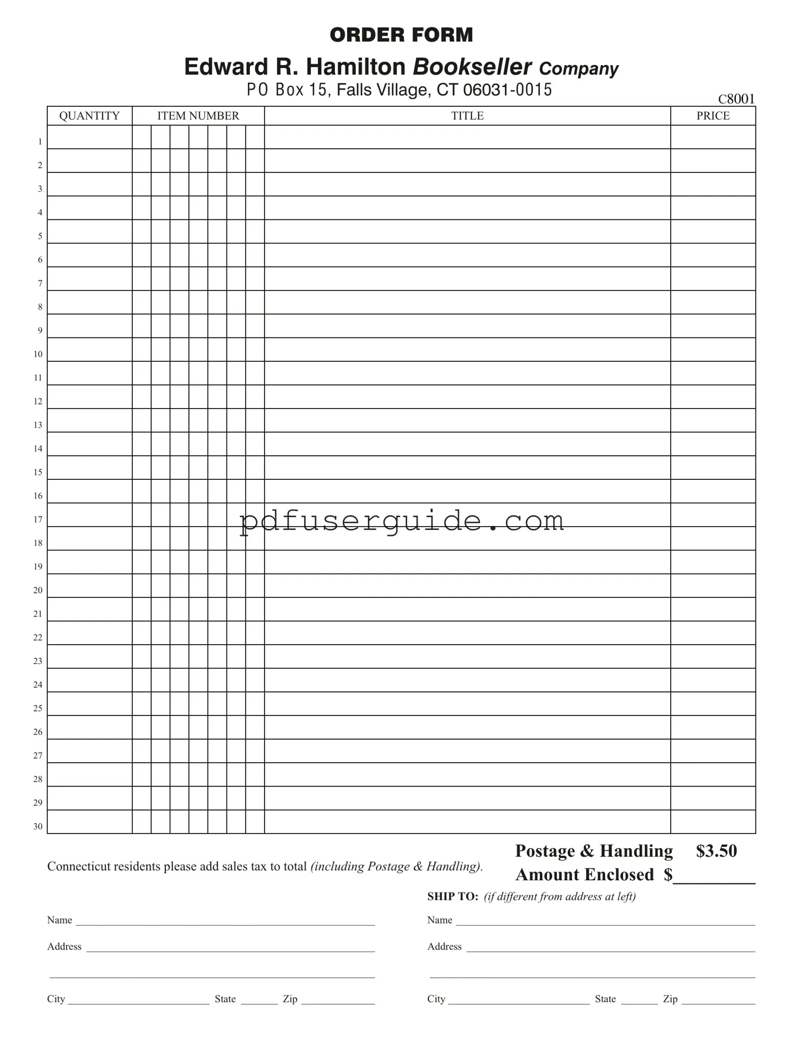 Free Edward R Hamilton Order Form in PDF