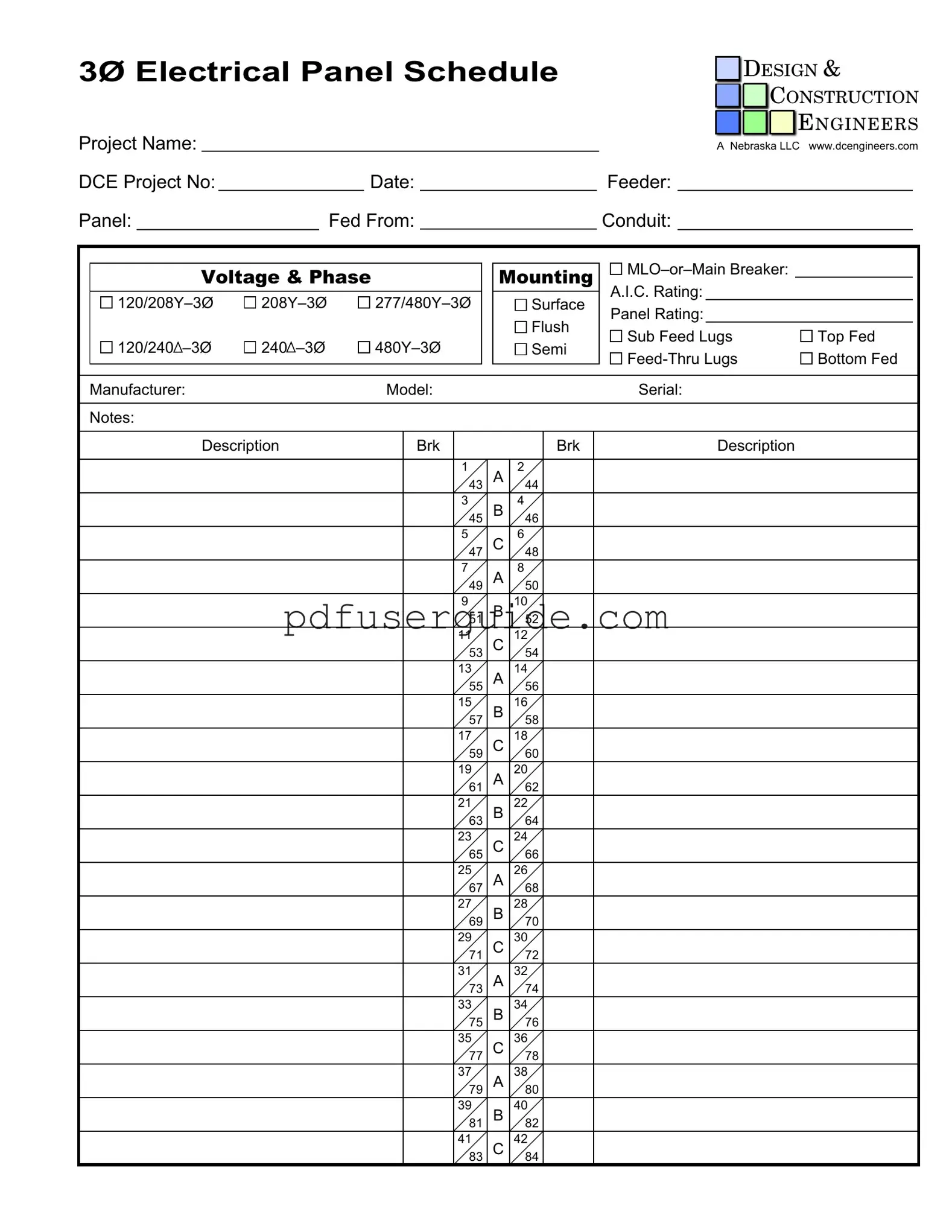 Free Electrical Panel Schedule Form in PDF
